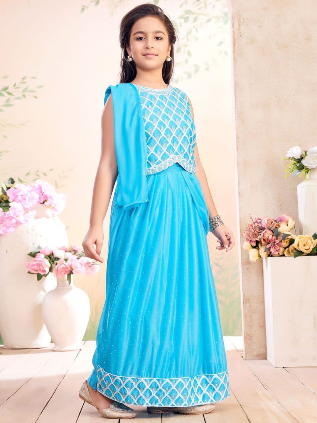 Sangria Girls Embroidered Lehenga Choli with Attached Dupatta - view 1