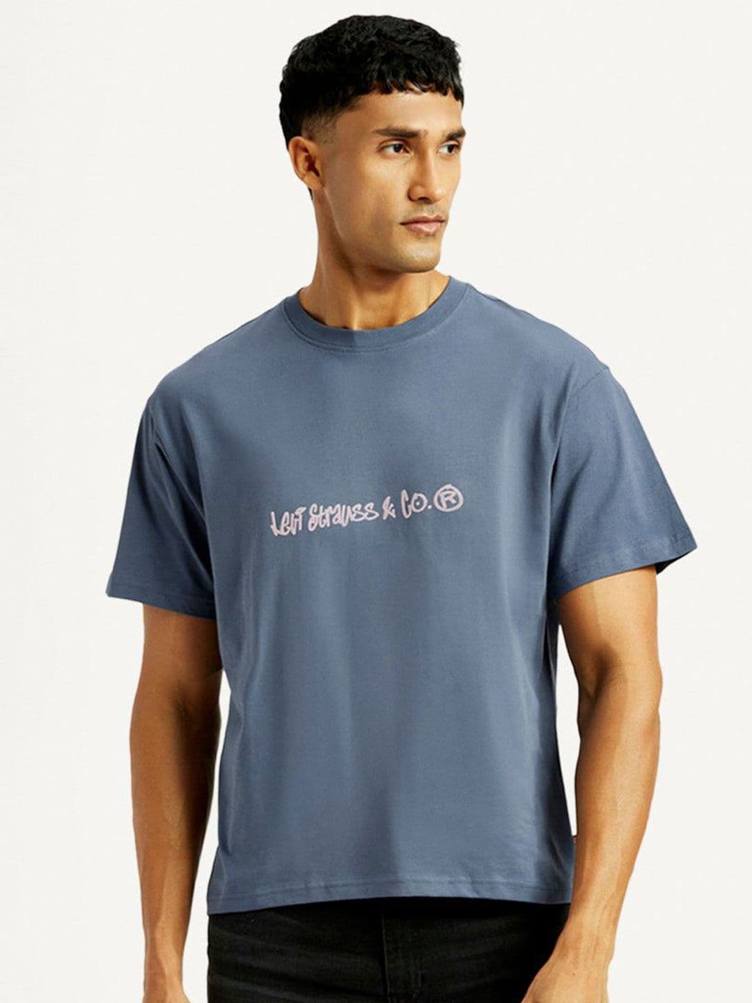 Levis Men Typography Printed Round Neck Cotton Boxy T-shirt - view 1
