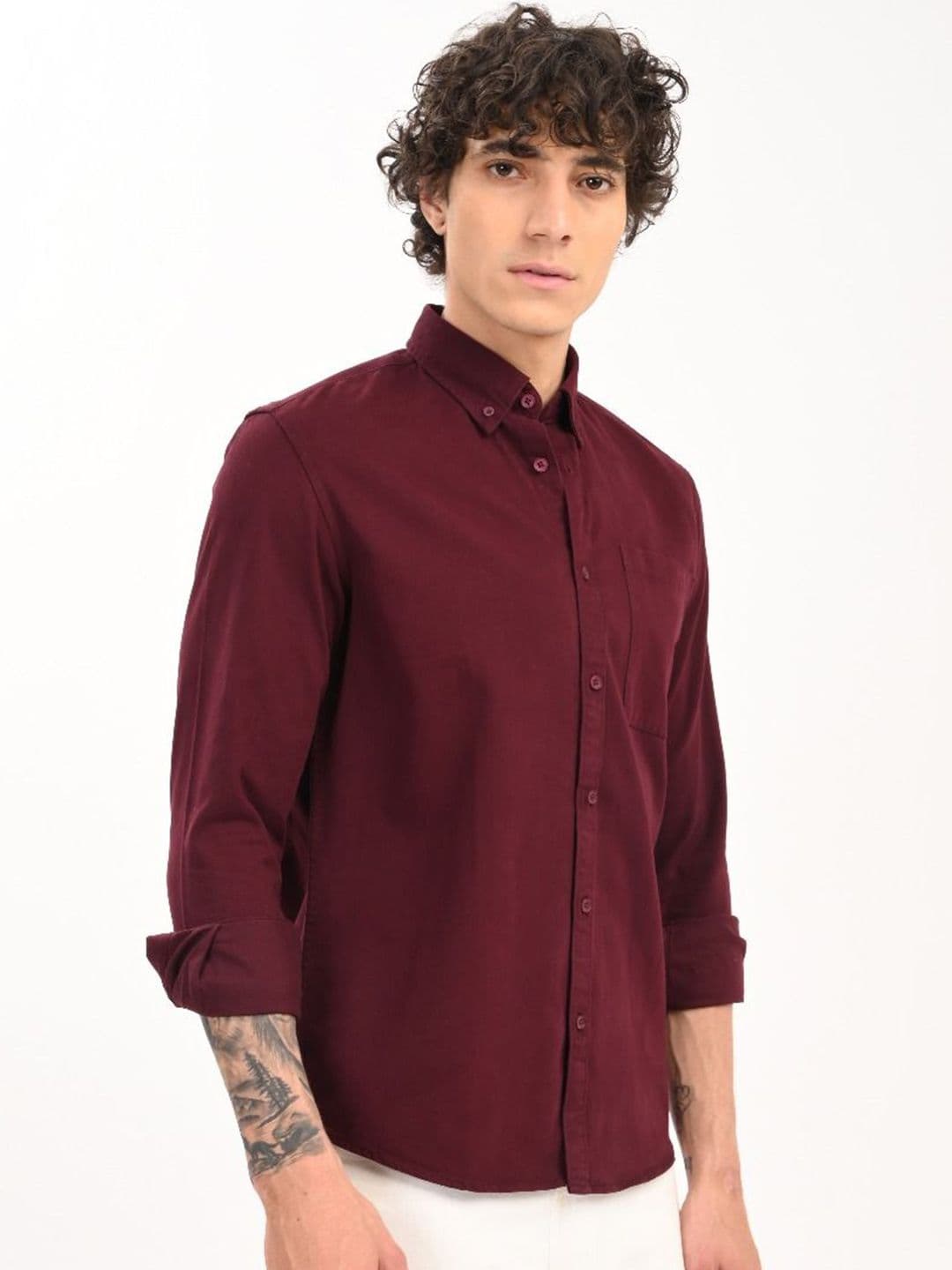 Blu MNKY Men Classic Fit Solid Button-Down Collar Cotton Casual Shirt - view 1