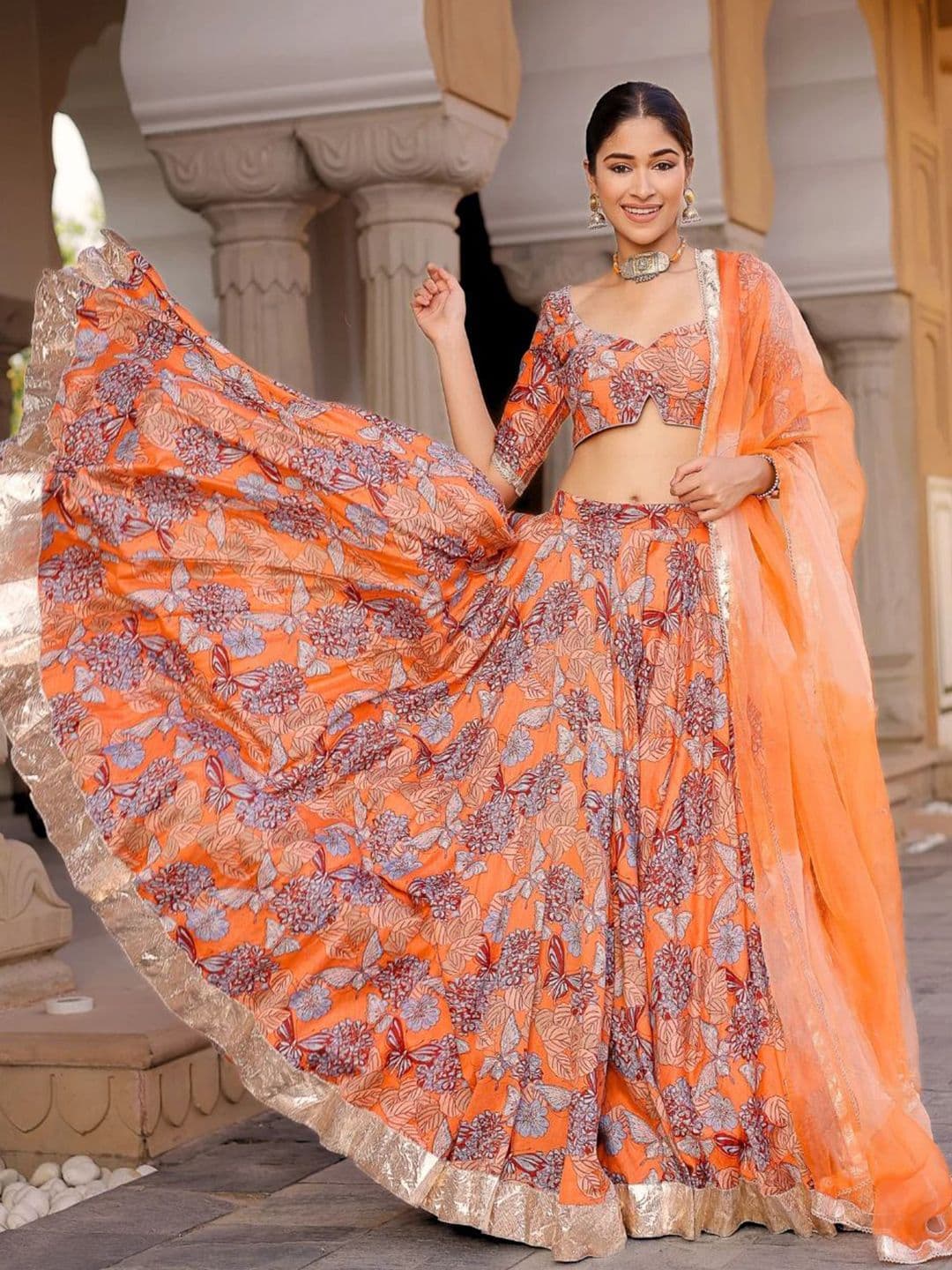 Kaizen TEXO FAB Floral Printed Semi-Stitched Lehenga & Unstitched Blouse With Dupatta - view 1