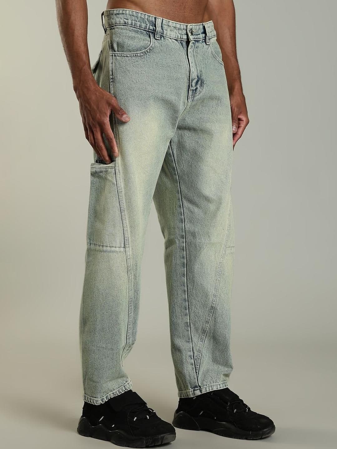 FOUL CHILD Men Baggy Fit Low-Rise Heavy Fade Cotton Cargo Jeans - view 1
