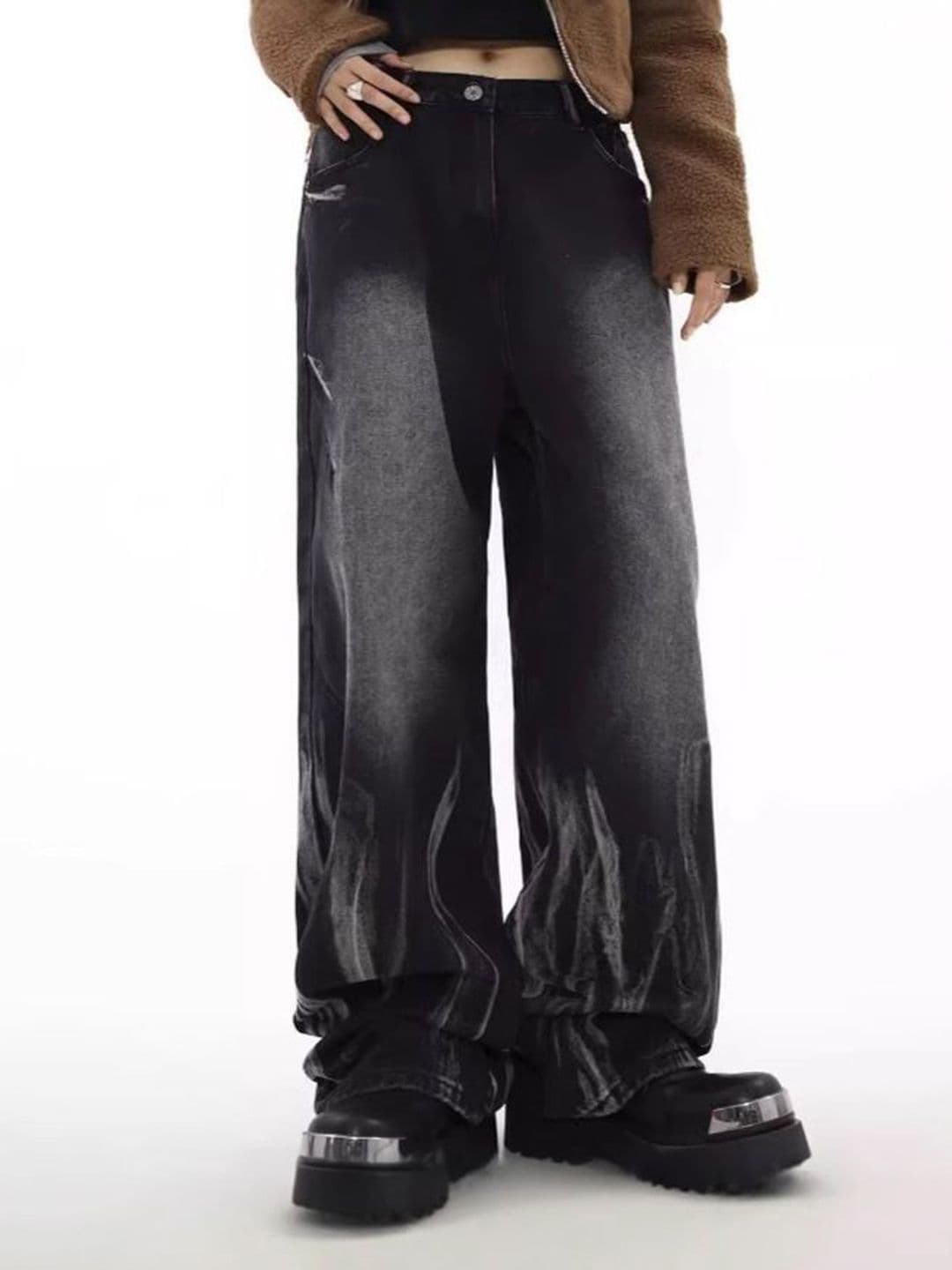 StyleCast x Revolte Men Wide Leg Mid-Rise Dark Fade Jeans