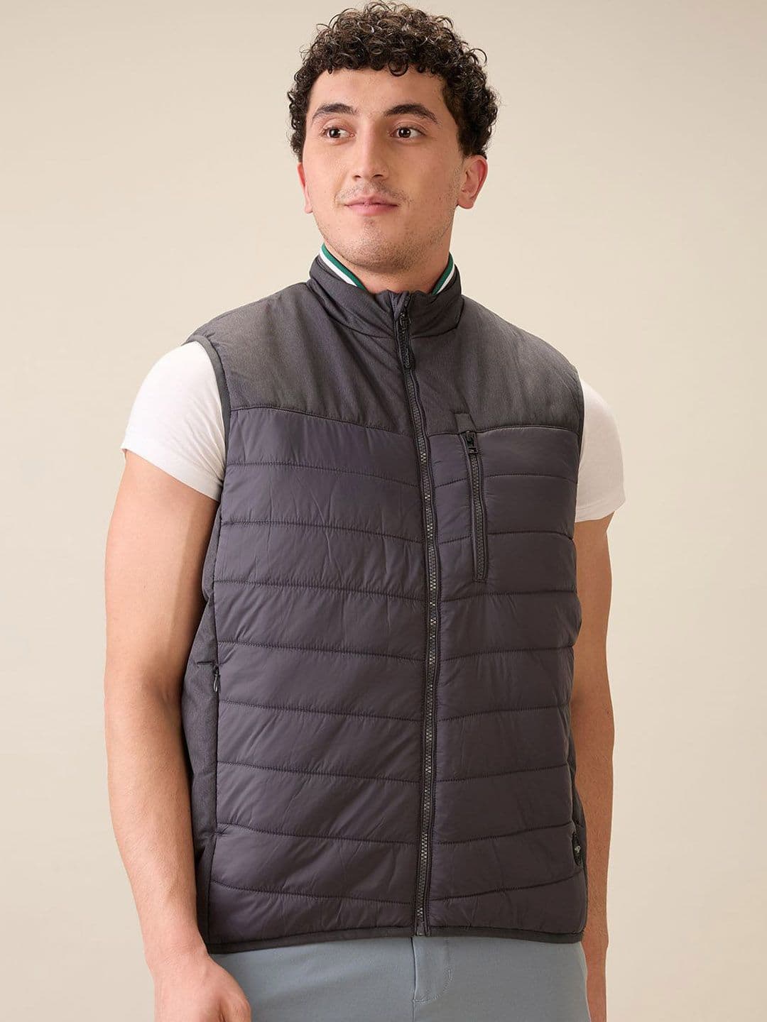 ColorPlus Men Mock Collar Solid Casual Gilet - view 1