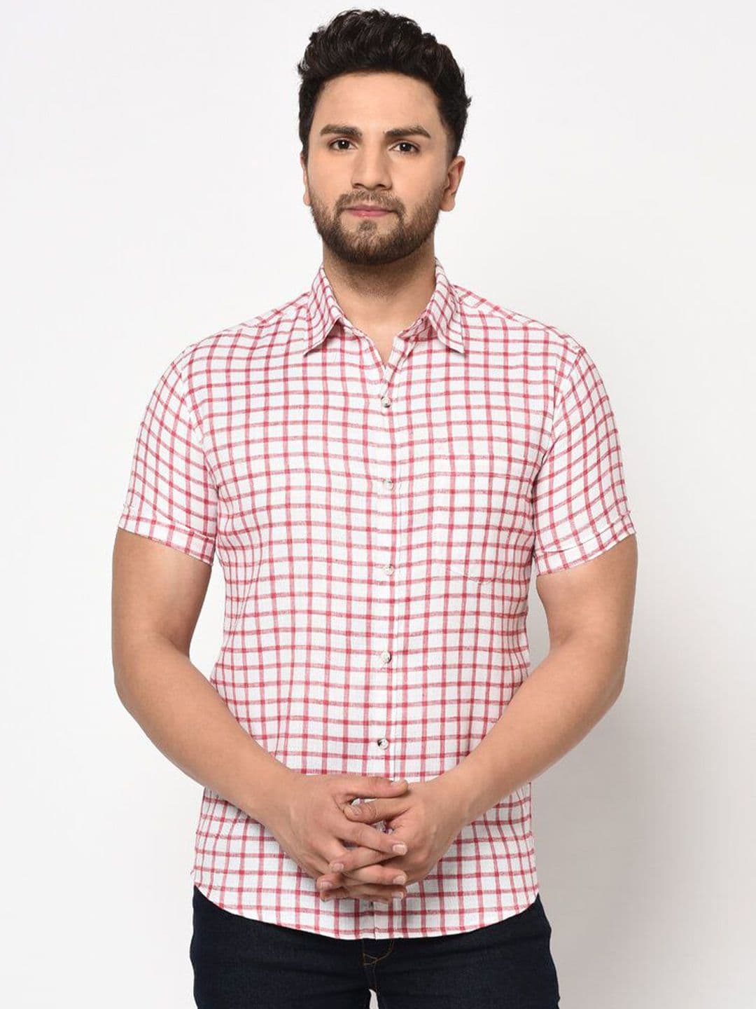 Apuesto Gingham Checks Checked Spread Collar Slim Fit Casual Cotton Shirt - view 1