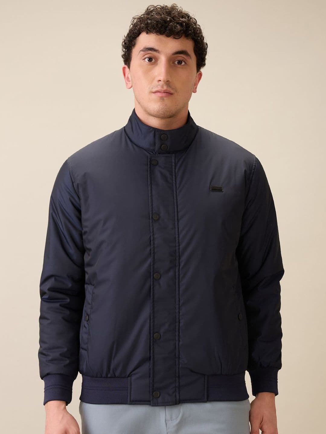 ColorPlus Men Mock Collar Solid Casual Bomber Jacket - view 1