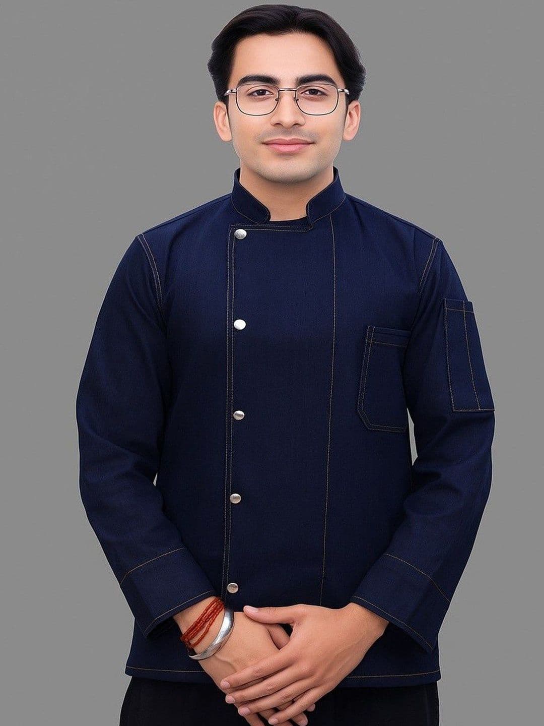 KE KAVITA EXPORT Men Mandarin Collar Denim Chef Coat - view 1