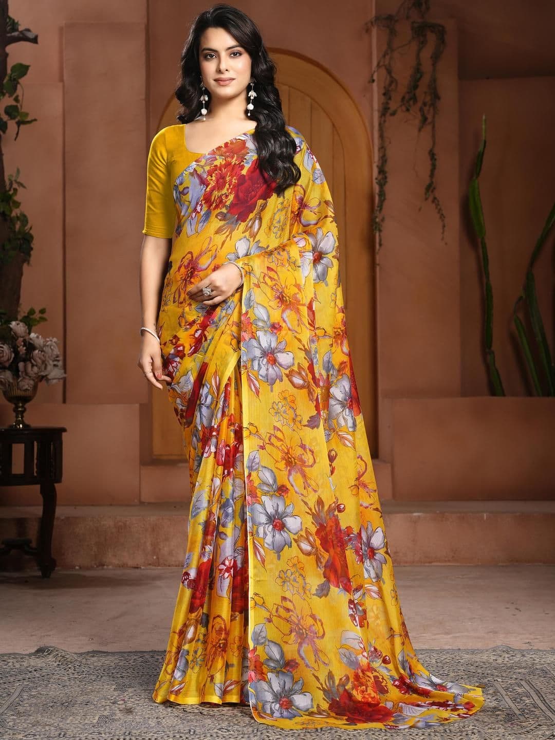 Garden Vareli Floral Printed Pure Chiffon Saree - view 1