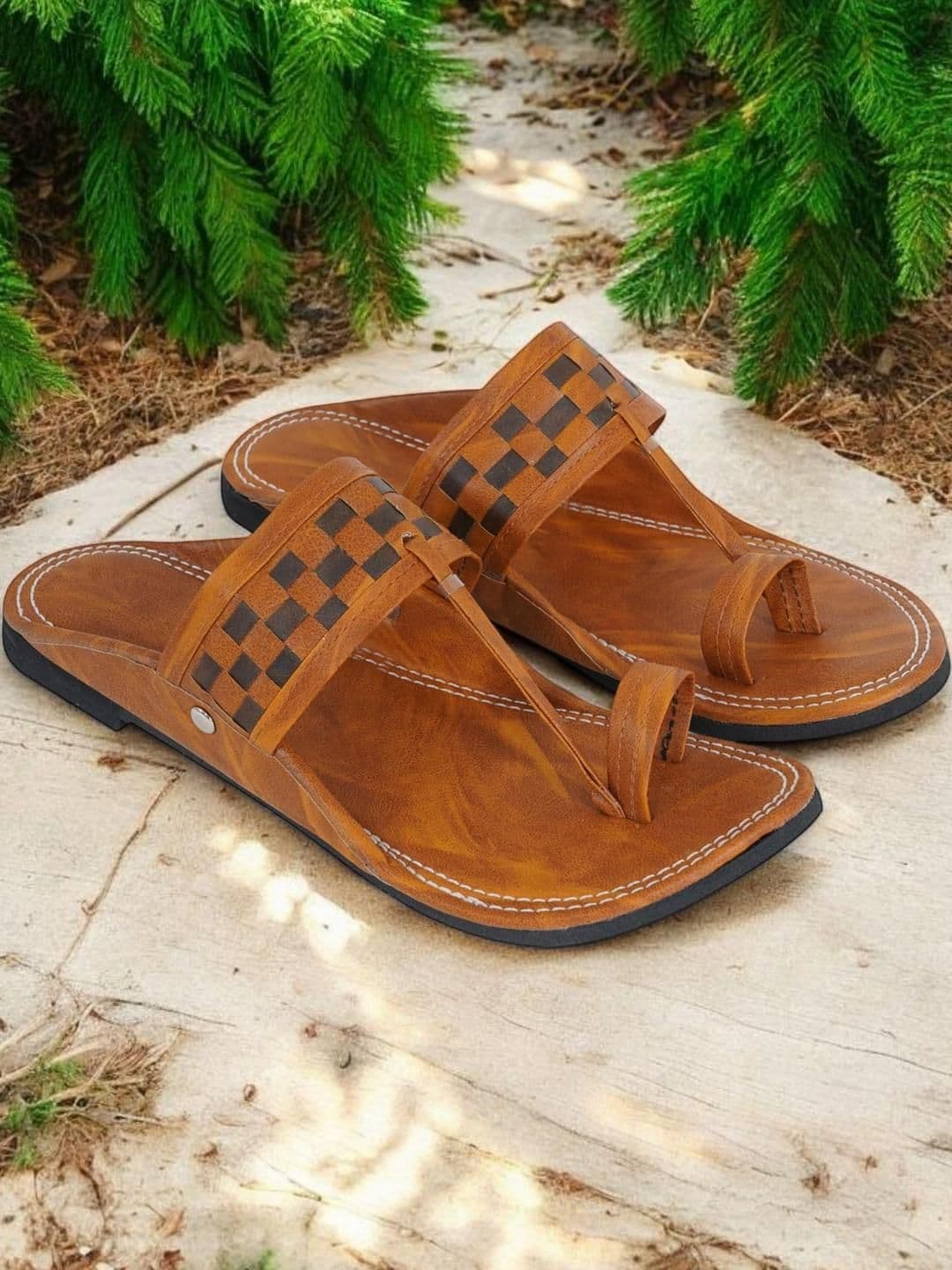 DFR Men Tan Synthetic Comfort Sandals - view 1