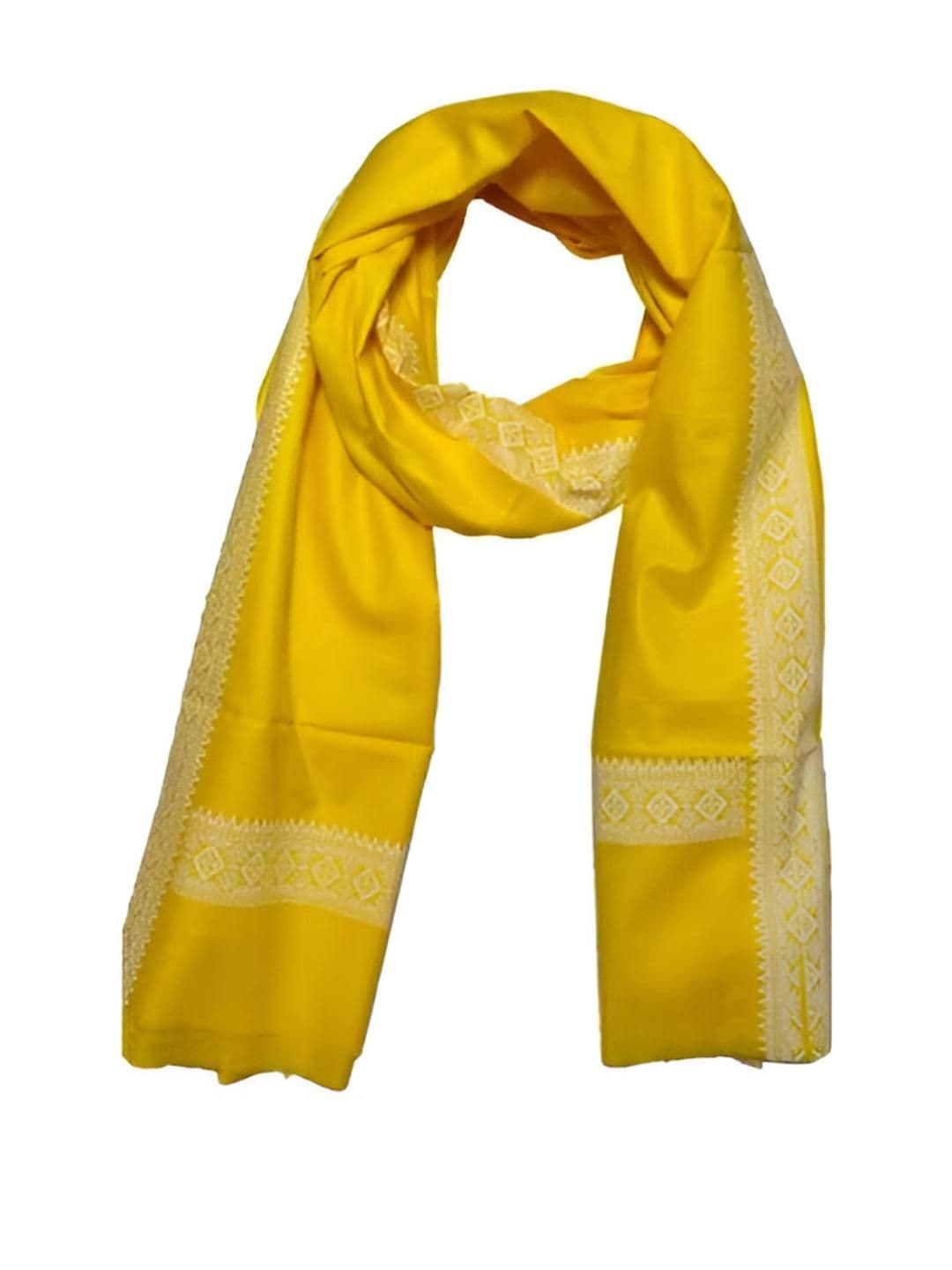 Aayushi Enteprise Unisex Yellow Solid Pure Cotton Scarf with Woven Border - view 1