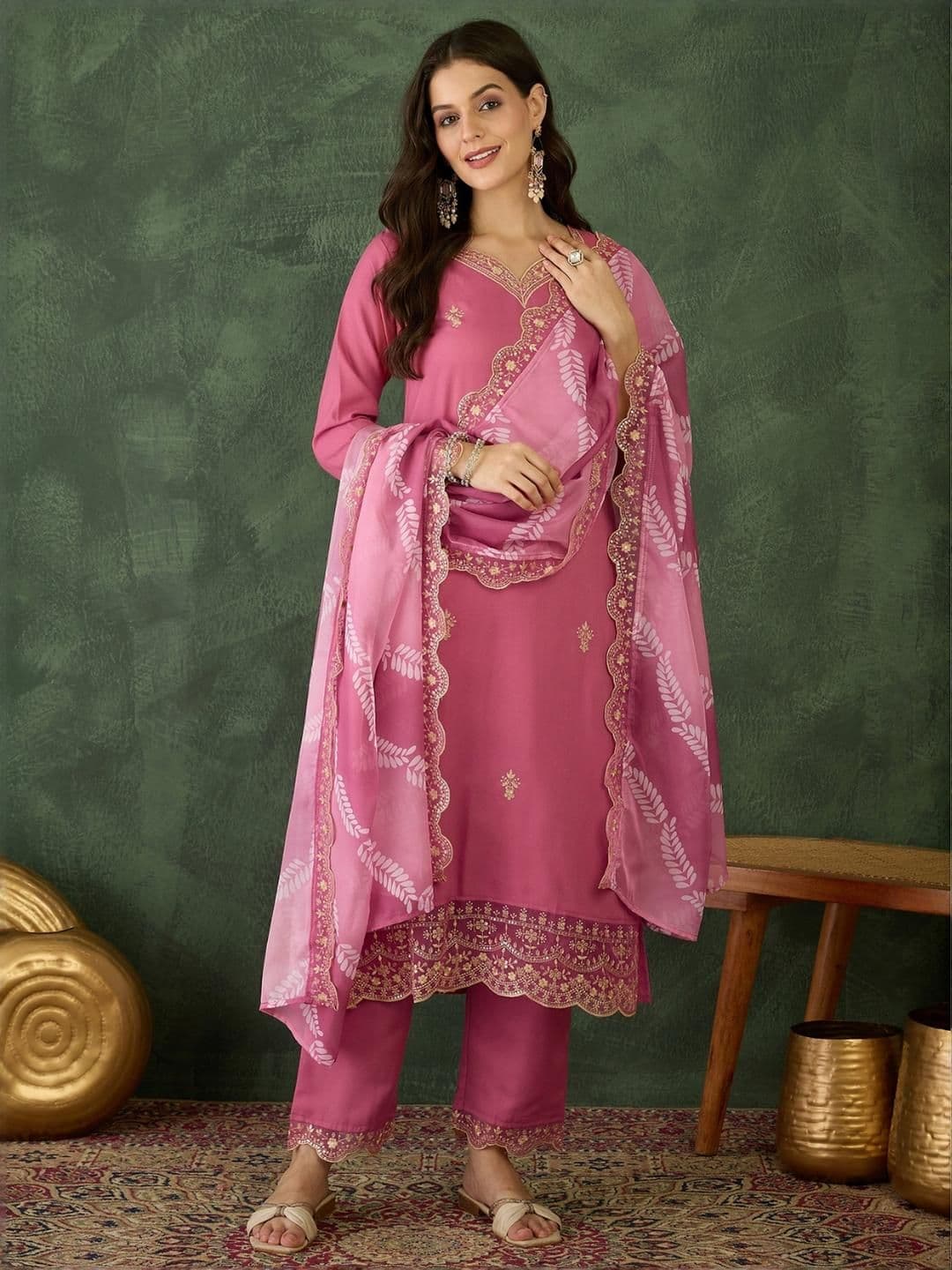 KALINI Women Pink Viscose Rayon Kurta Sets - view 1