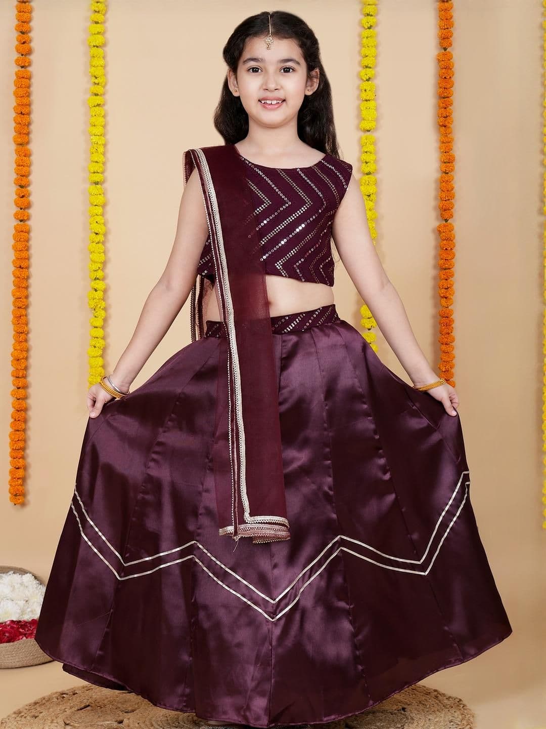 Sangria Girls Embellished Sequinned Lehenga Choli With Dupatta - view 1