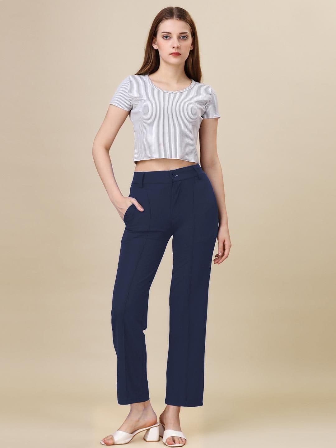 Moda Rapido Women Navy Blue Knitted Palazzos - view 1