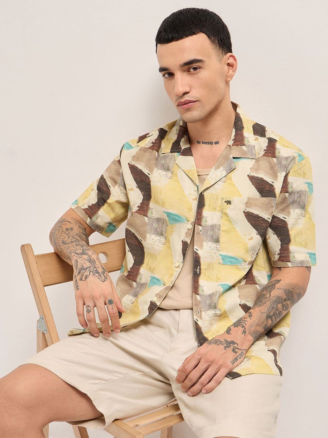 THE BEAR HOUSE Men Oversized Fit Abstract Printed Cuban Collar Casual Shirt - view 1