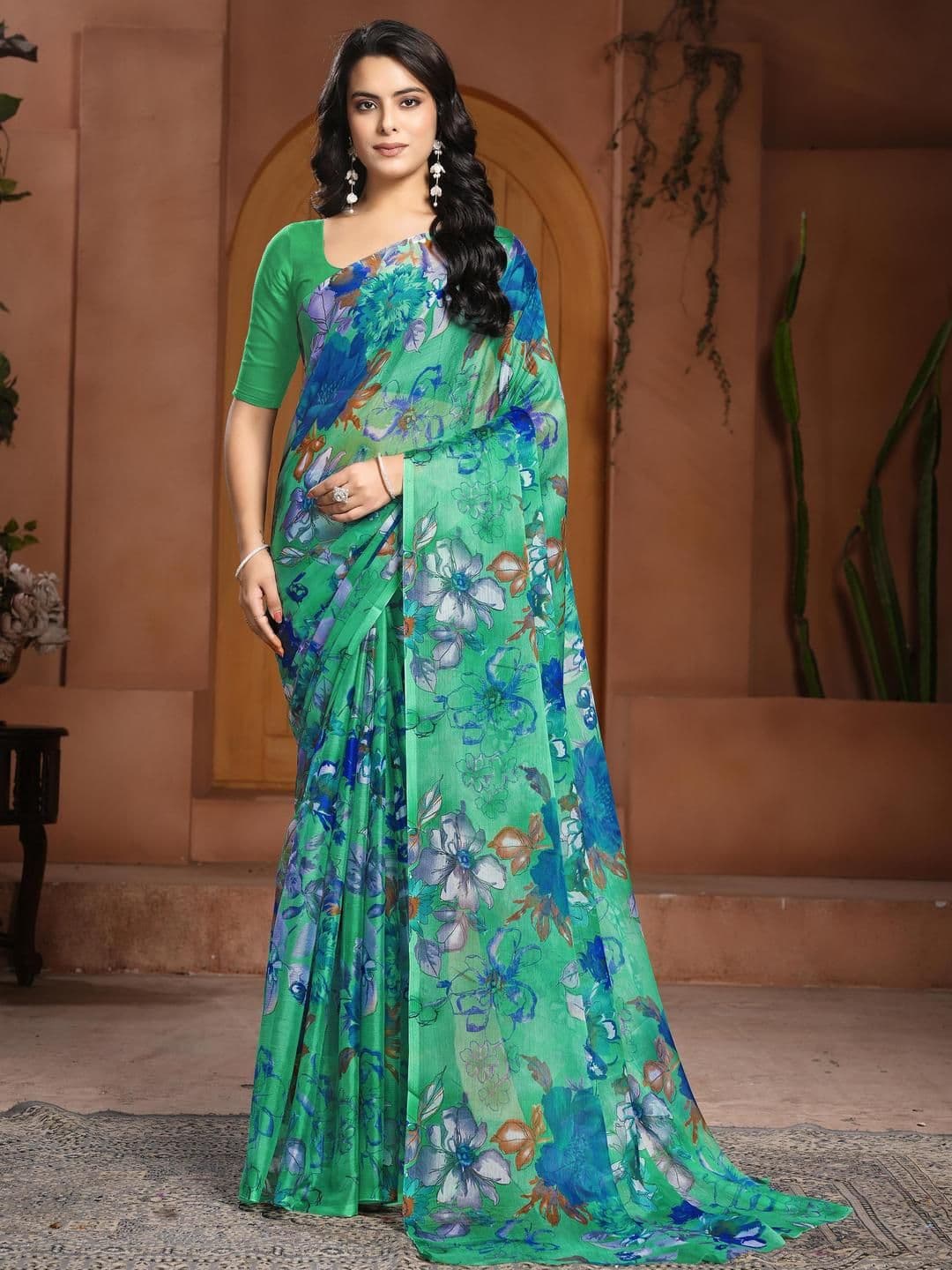 Garden Vareli Floral Printed Pure Chiffon Saree - view 1
