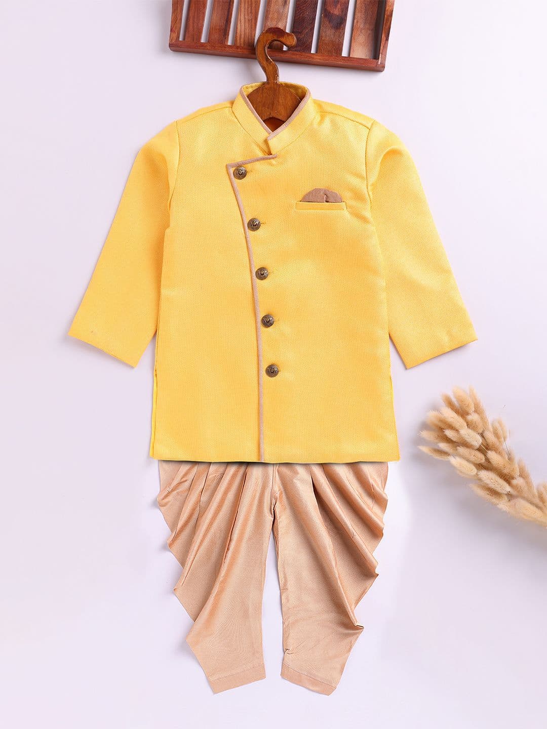 JBN Creation Boys Self Design Mandarin Collar Sherwani Set - view 1