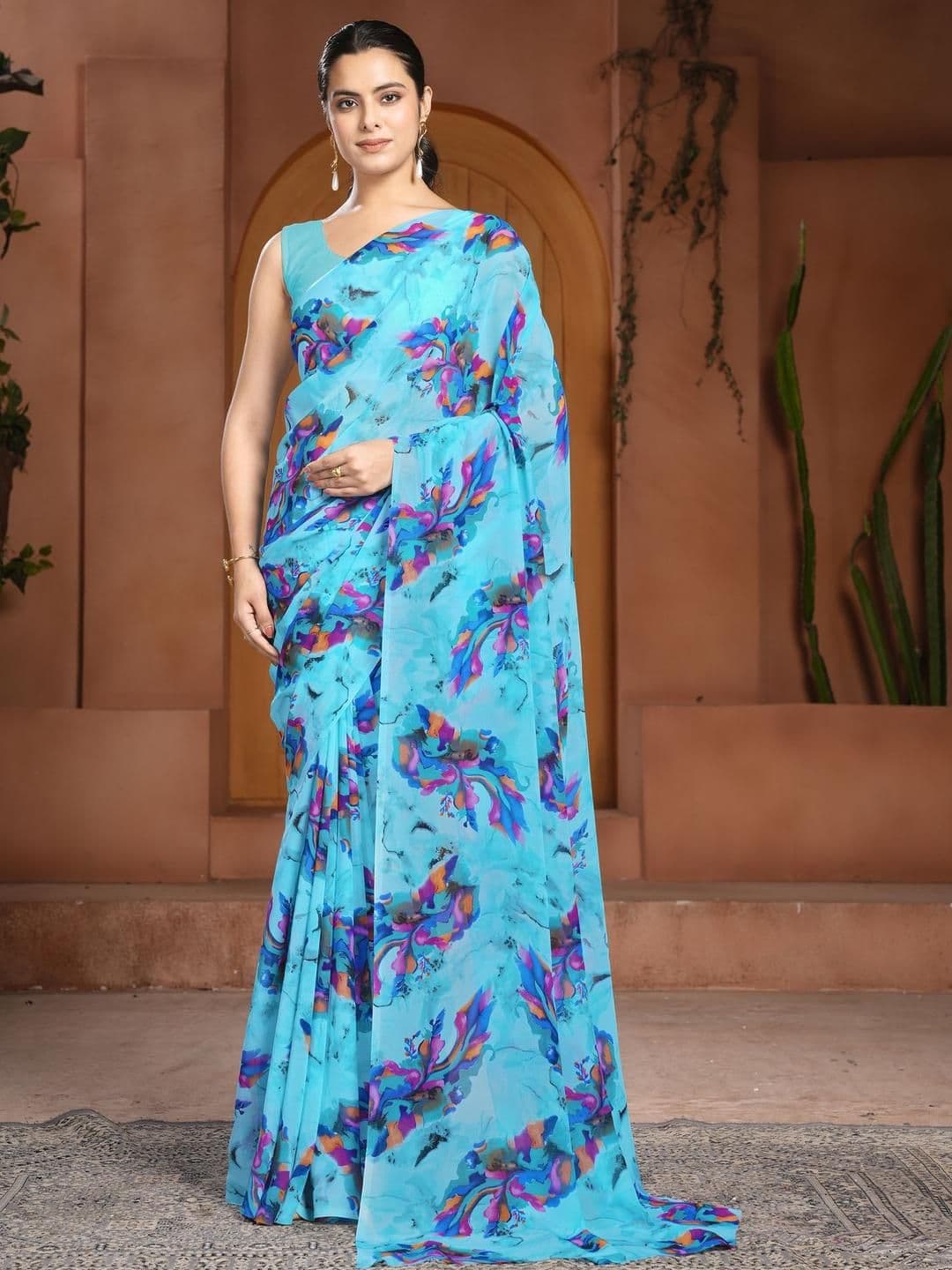 Garden Vareli Abstract Printed Pure Georgette Saree - view 1
