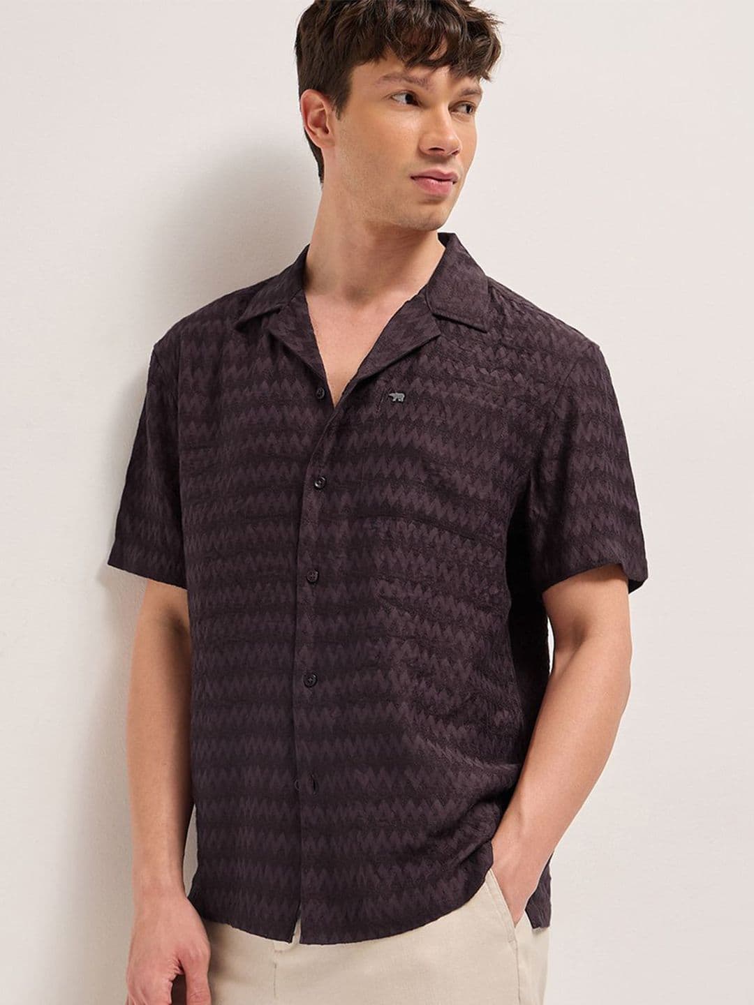 THE BEAR HOUSE Men Textured Cuban Collar Casual Shirt - view 1