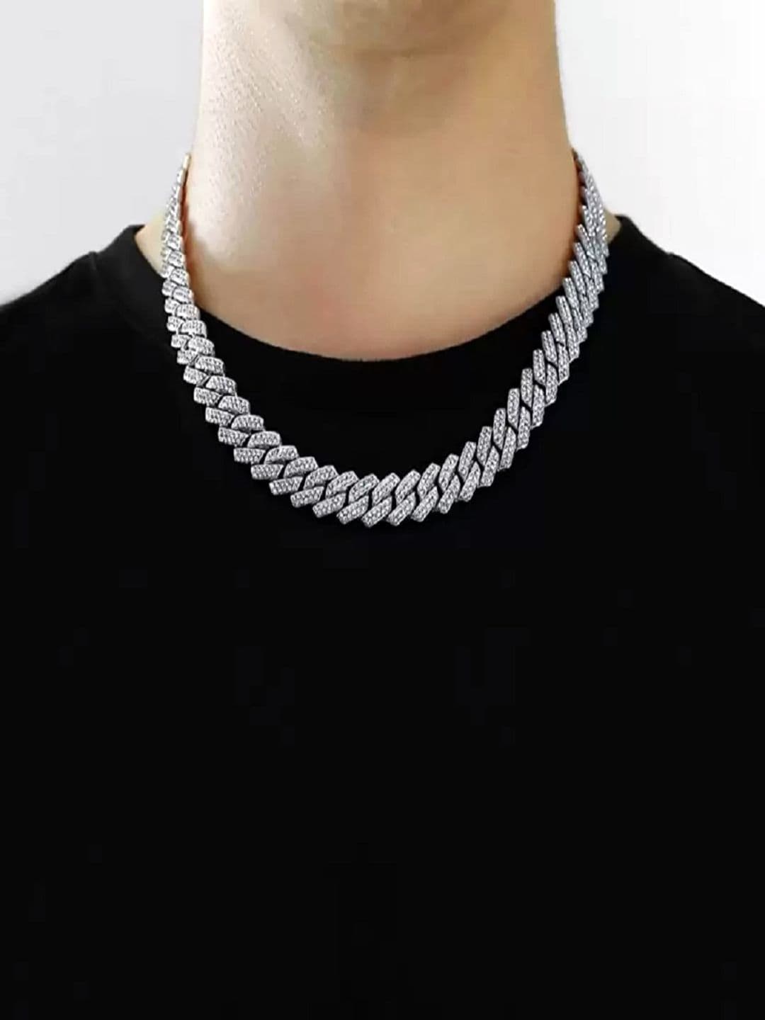 Feel style Unisex Silver-Plated Cubic Zirconia Studded Statement Chain - view 1