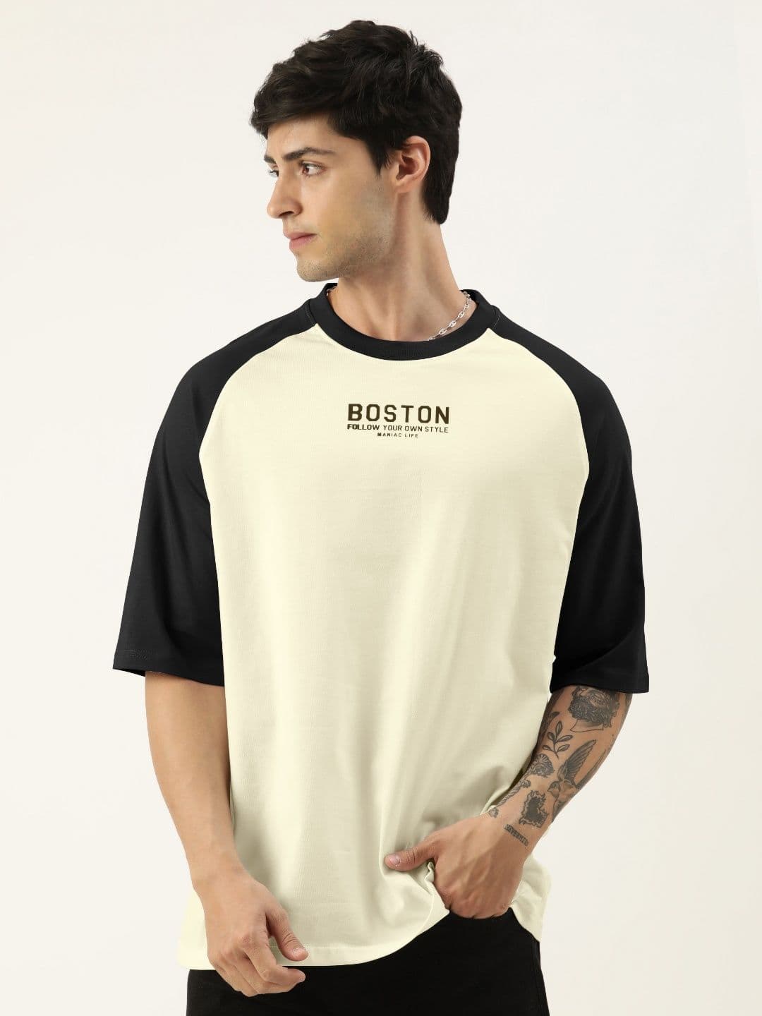 Maniac Men Typography Printed Round Neck Cotton Oversized T-shirt - view 1