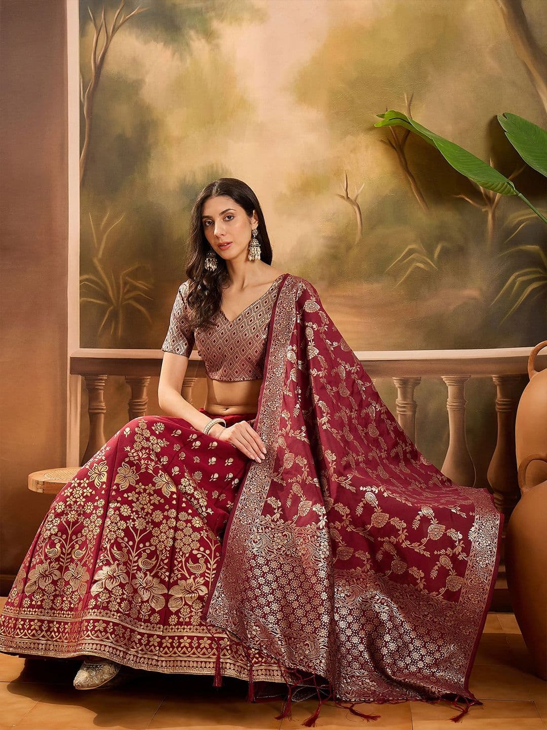 SHADOW & SAINING Woven Design Semi-Stitched Lehenga Unstitched Blouse With Dupatta - view 1