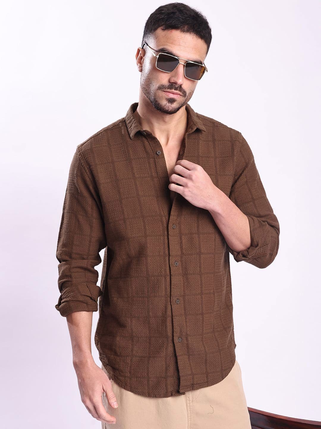 Bene Kleed Men Textured Spread Collar Pure Cotton Casual Shirt - view 1