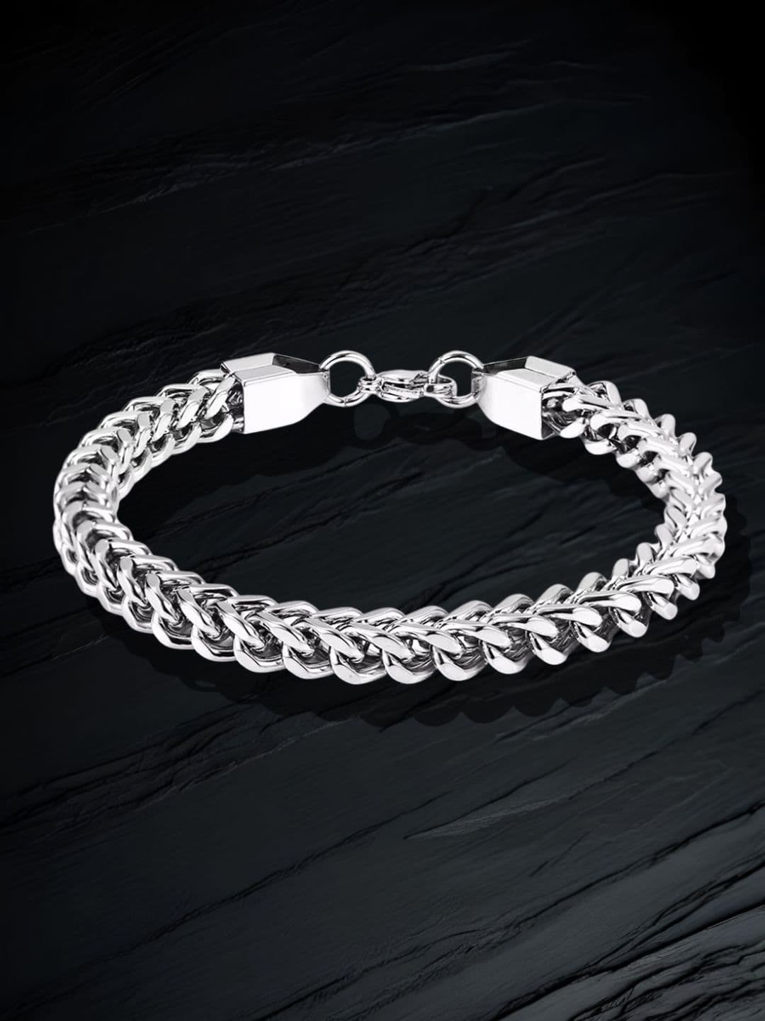 Vivnits Unisex Stainless Steel Silver Plated Link Bracelet