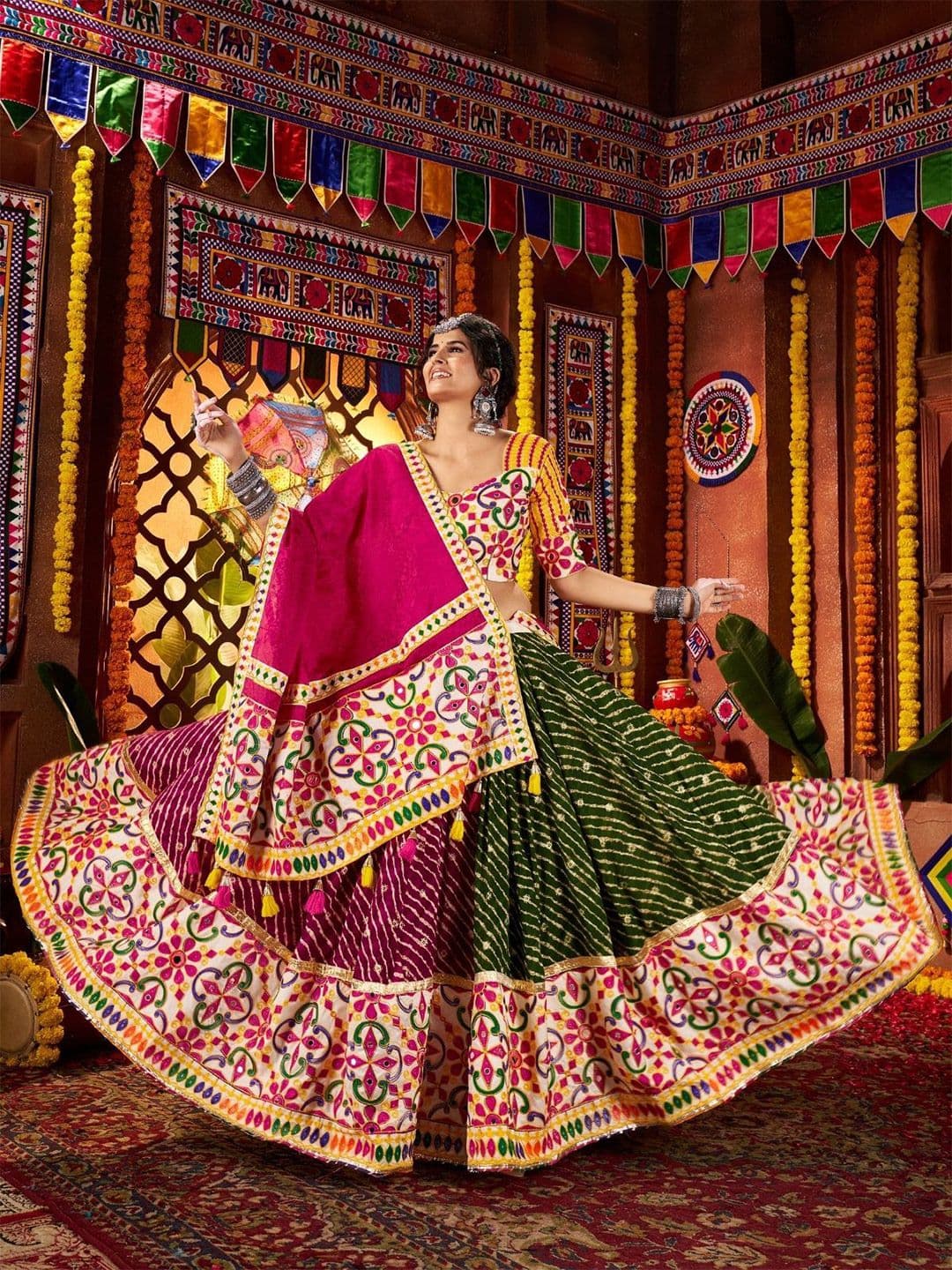 ODETTE Floral Embroidered Made to Measure Lehenga & Semi-Stitched Blouse With Dupatta - view 1