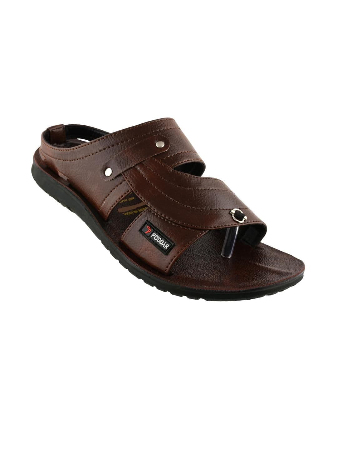 PODDAR Men Brown Textured Open-Toe Slip-On Sliders with Buckle Sandal - view 1