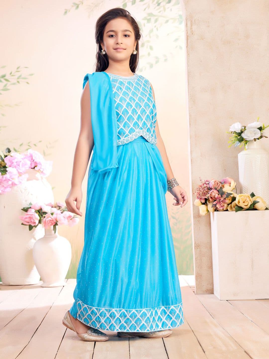 BAESD Girls Printed Ready to Wear Georgette Lehenga & Blouse With Dupatta - view 1