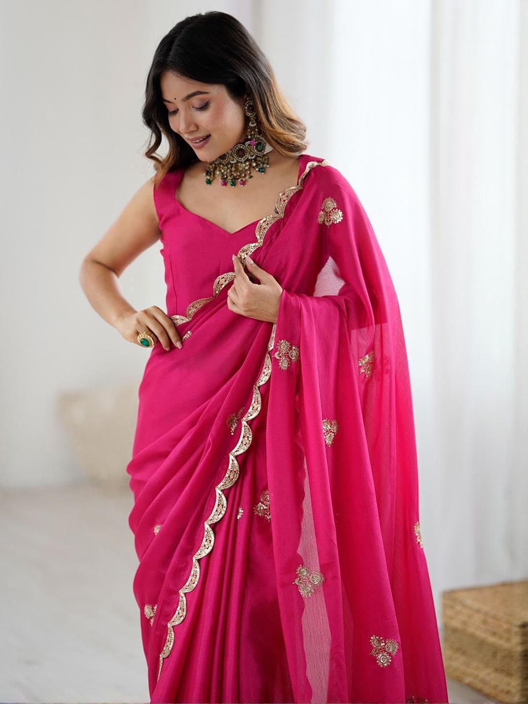 Saree mall Embellished Sequinned Pure Chiffon Heavy Work Sarees - view 1