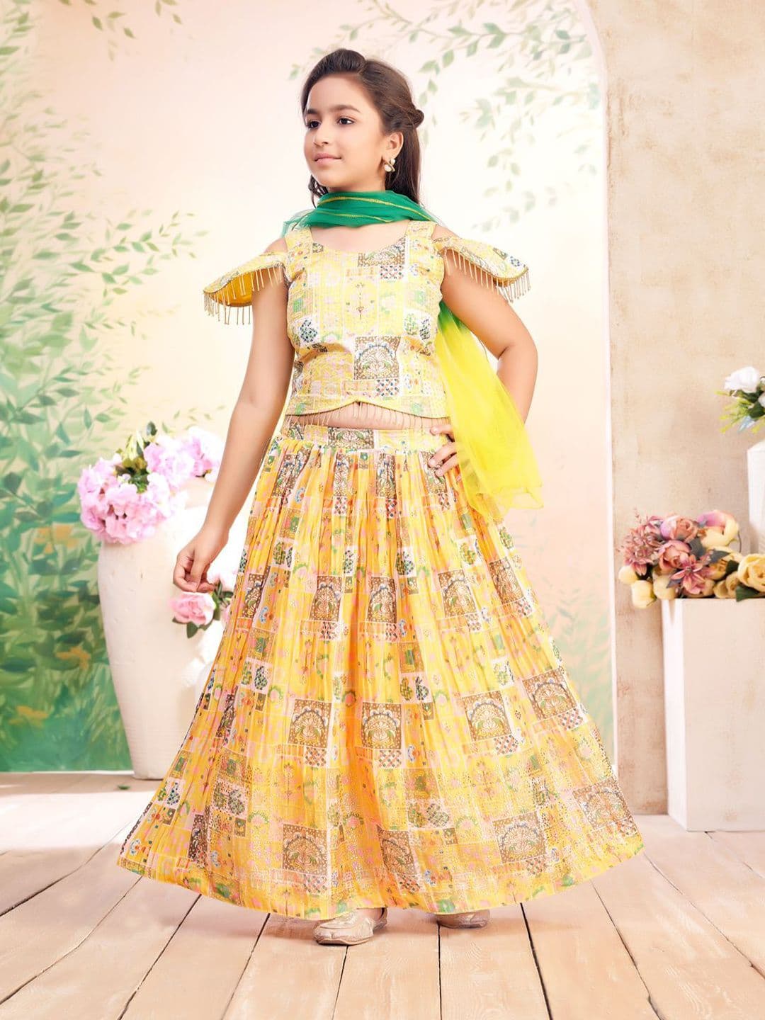 BAESD Girls Printed Ready to Wear Georgette Lehenga & Blouse With Dupatta - view 1