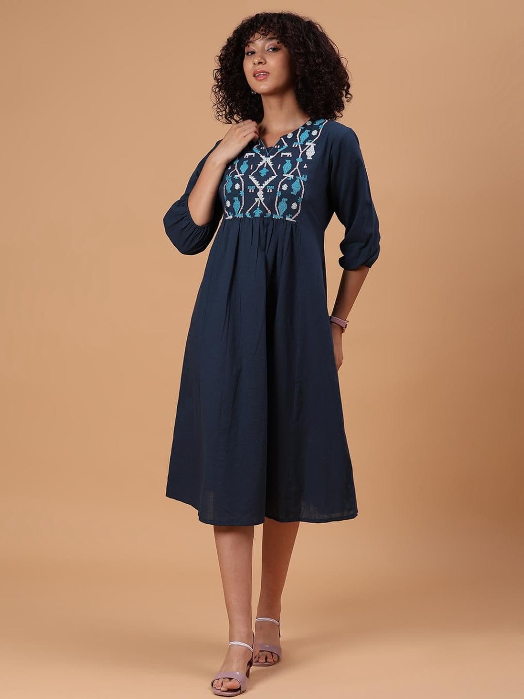 LIMEROAD Women Blue Cotton Kurtas - view 1