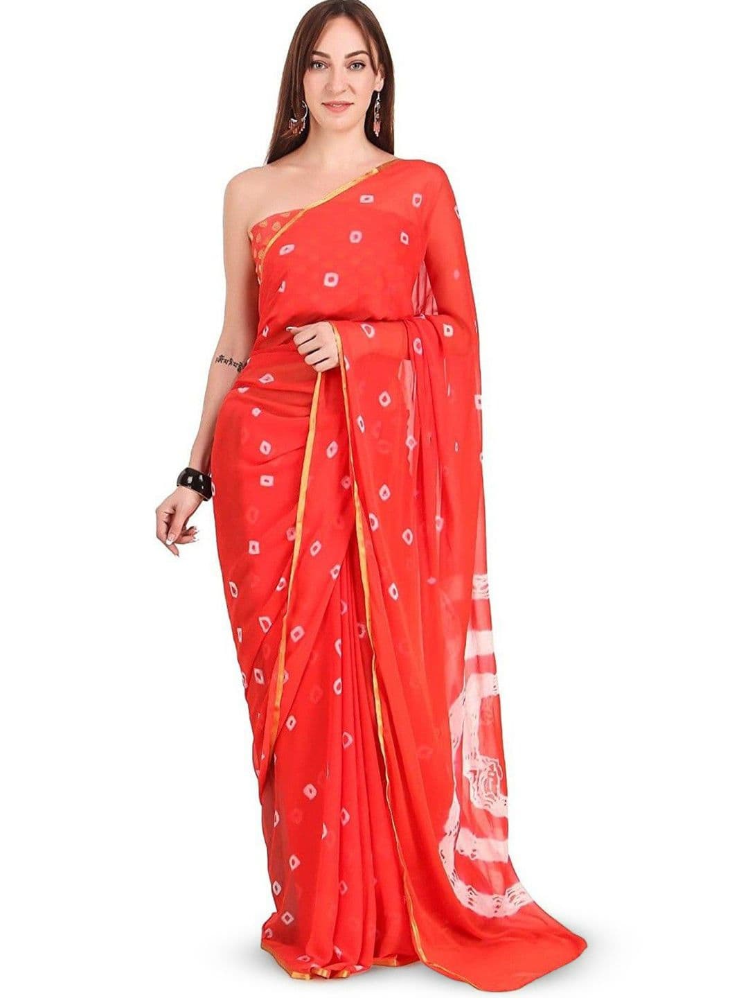 DURGA EMPORIO Printed Pure Chiffon Bandhani Saree With Unstiched Blouse Piece - view 1