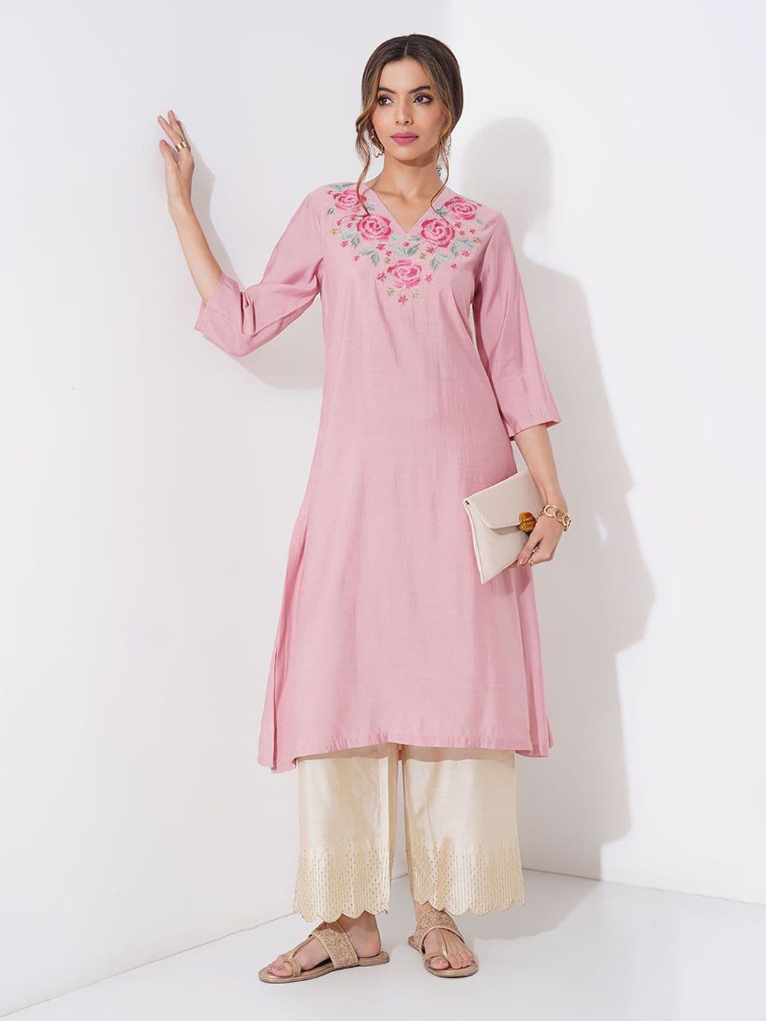 RANGMANCH BY PANTALOONS Women Floral Embroidered Thread Work Kurta - view 1