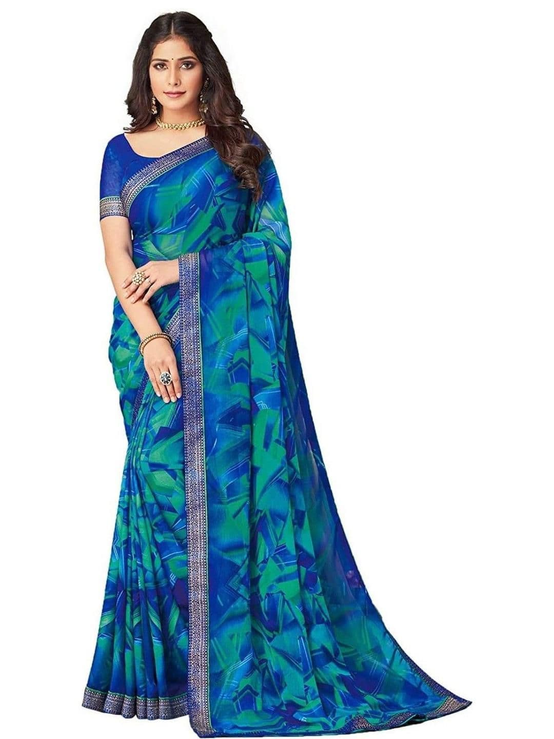 DURGA EMPORIO Abstract Printed Pure Chiffon Saree With Blouse - view 1