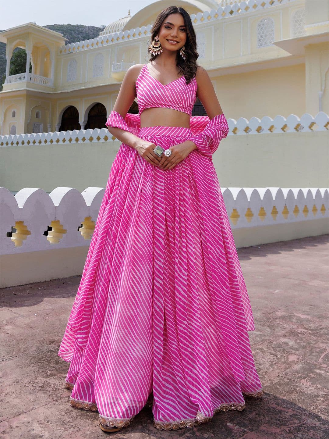 ETHNIC PLUS Printed Sequinned Semi-Stitched Georgette Lehenga & Blouse With Dupatta - view 1