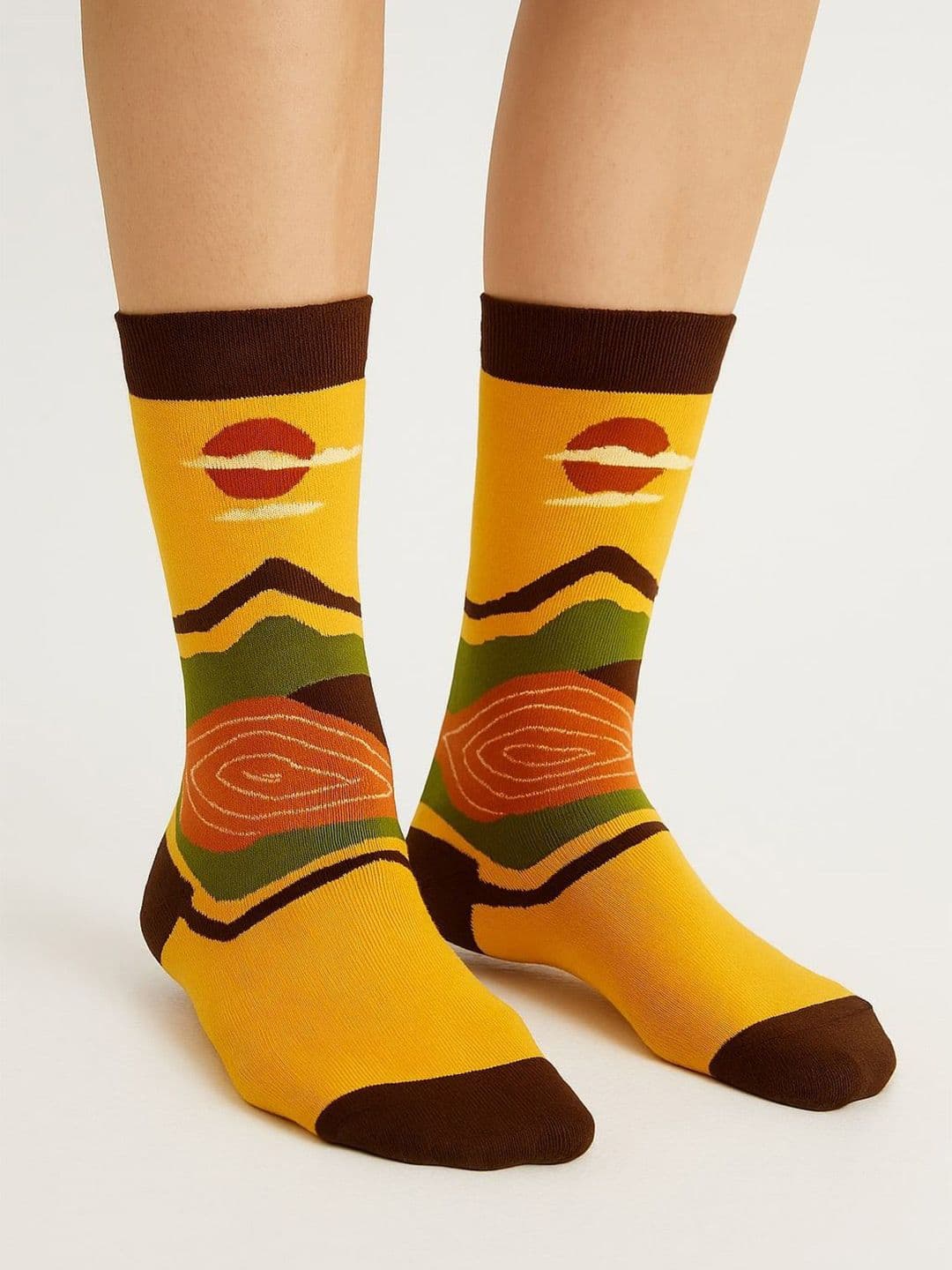 ZEVORA Abstract Patterned Cotton Calf-Length Socks - view 1