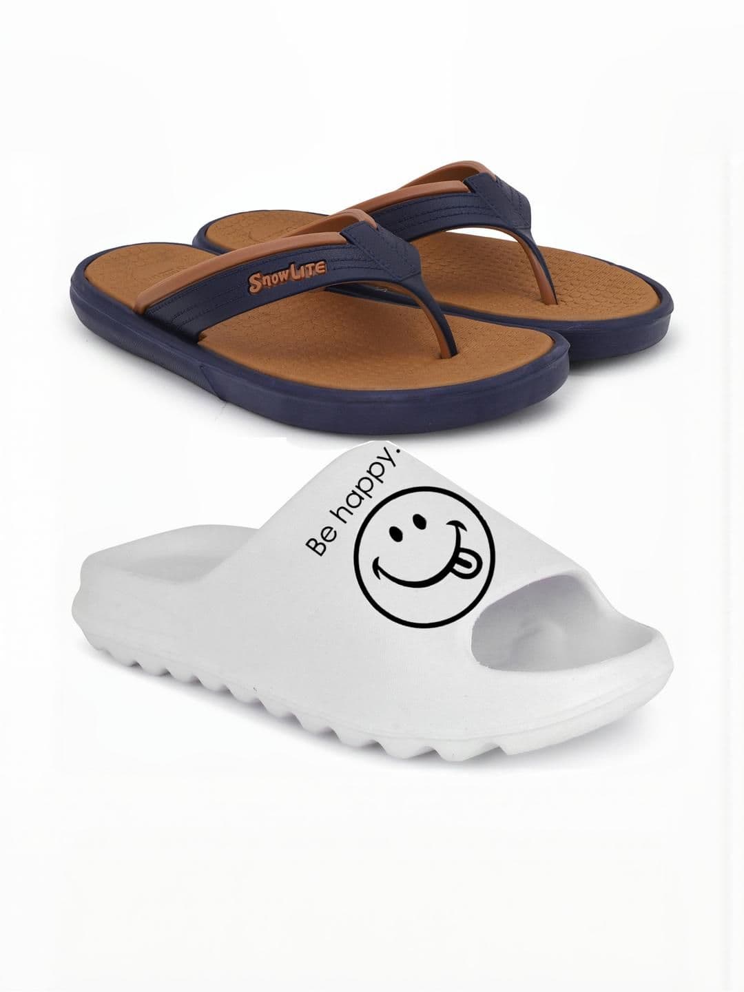 KAPYANSH Men Set of 2 White & Brown Clogs Flip Flops - view 1