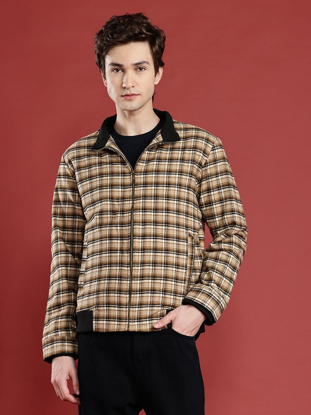 Leather Retail Men Checked Woollen Lightweight Tweed Tailored Jacket - view 1