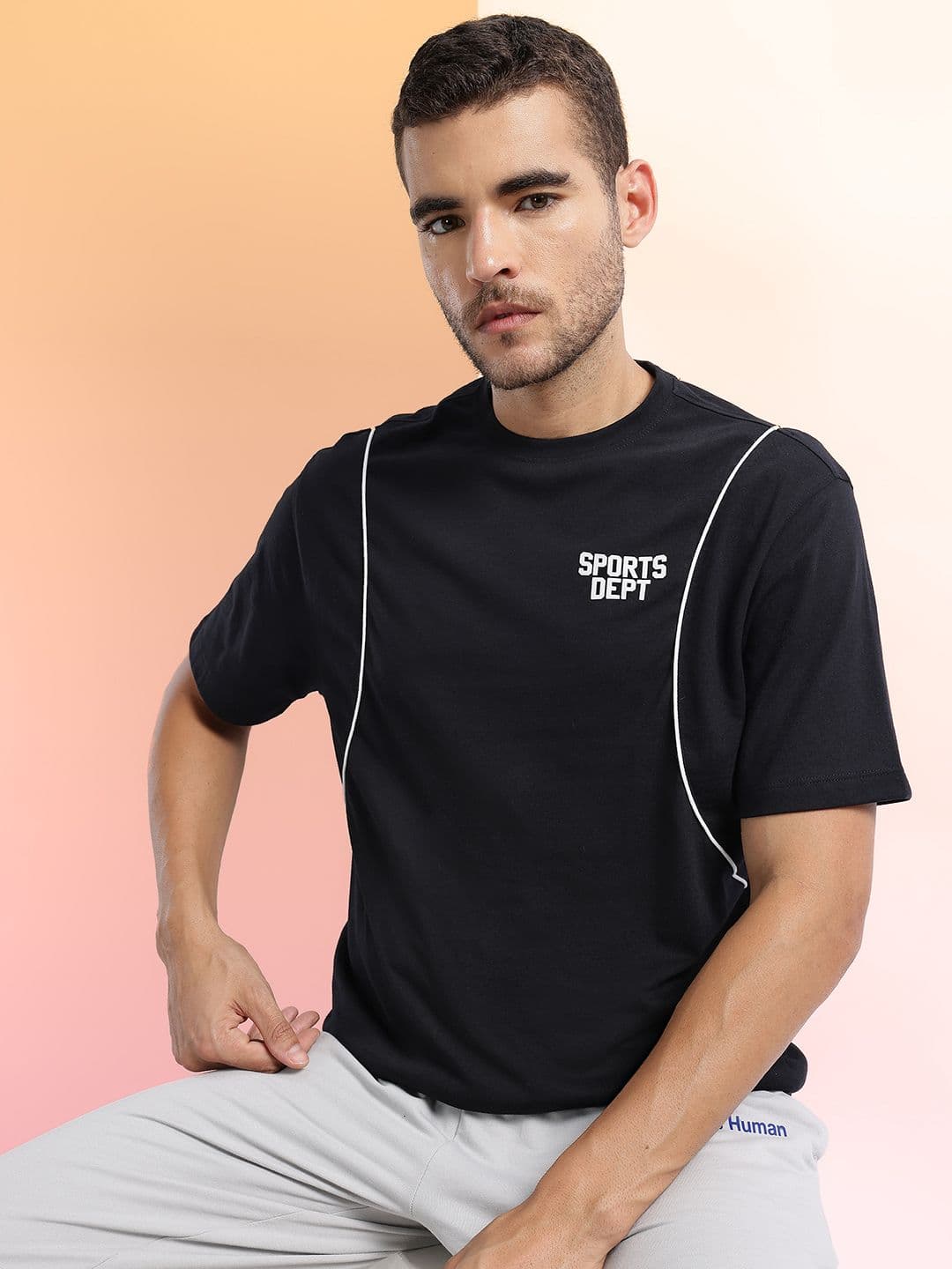 HRX by Hrithik Roshan Placement Print Contrast Piping Round Neck Lifestyle T-shirt - view 1