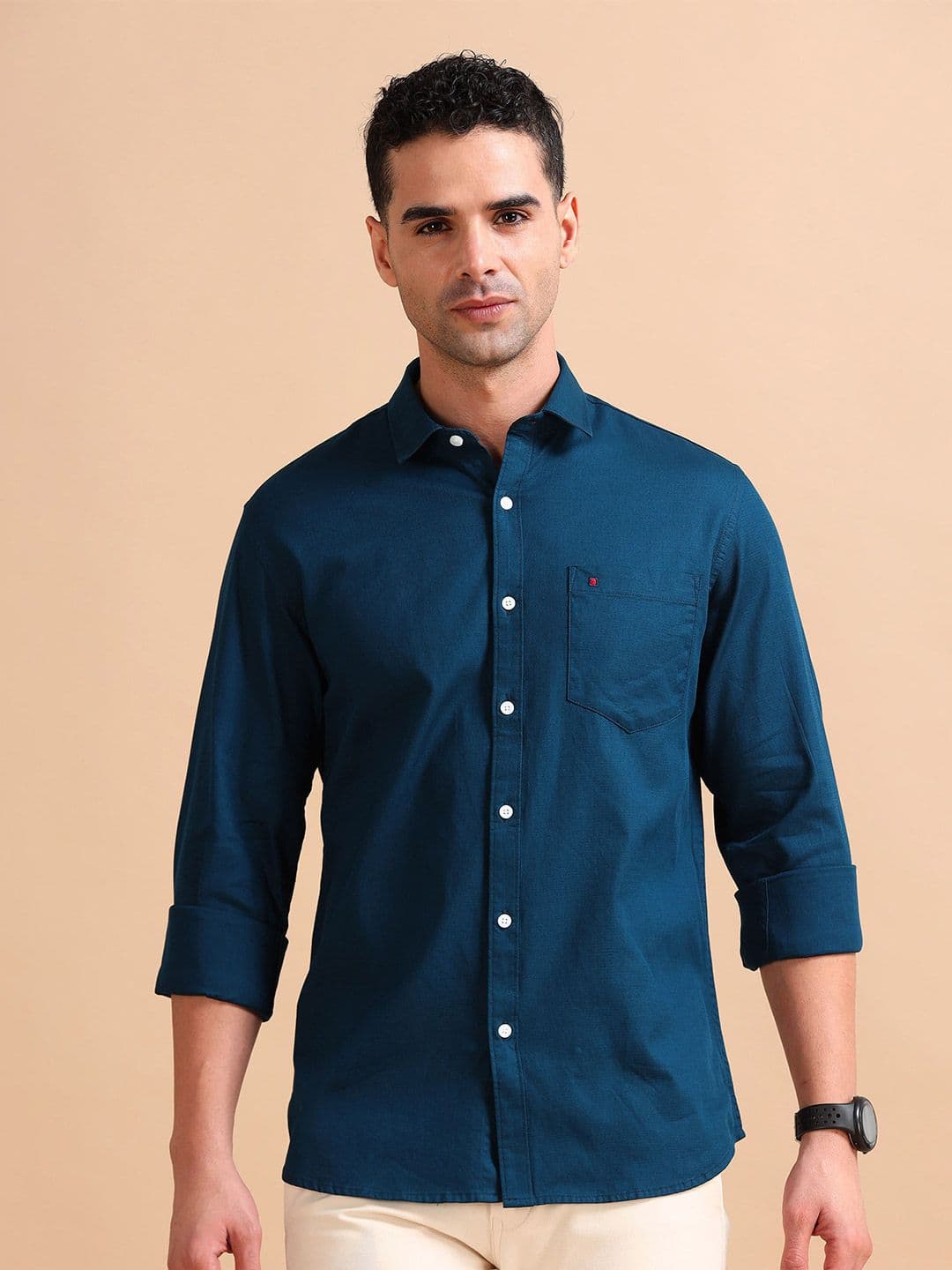 COOL COLORS Slim Fit Spread Collar Cotton Casual Shirt - view 1