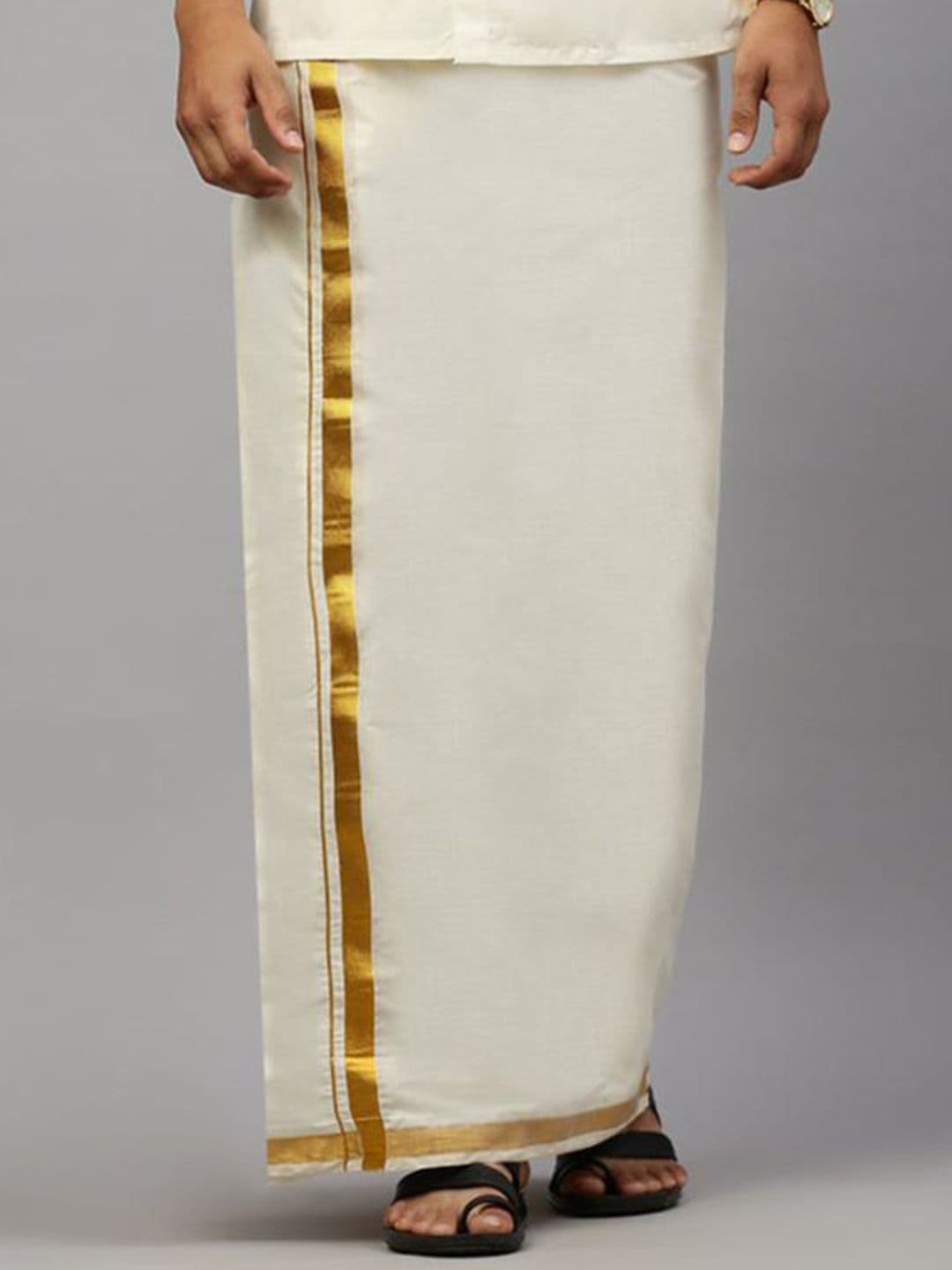 Ramraj Kora Cotton Double Layer Zari Border Dhoti - view 1