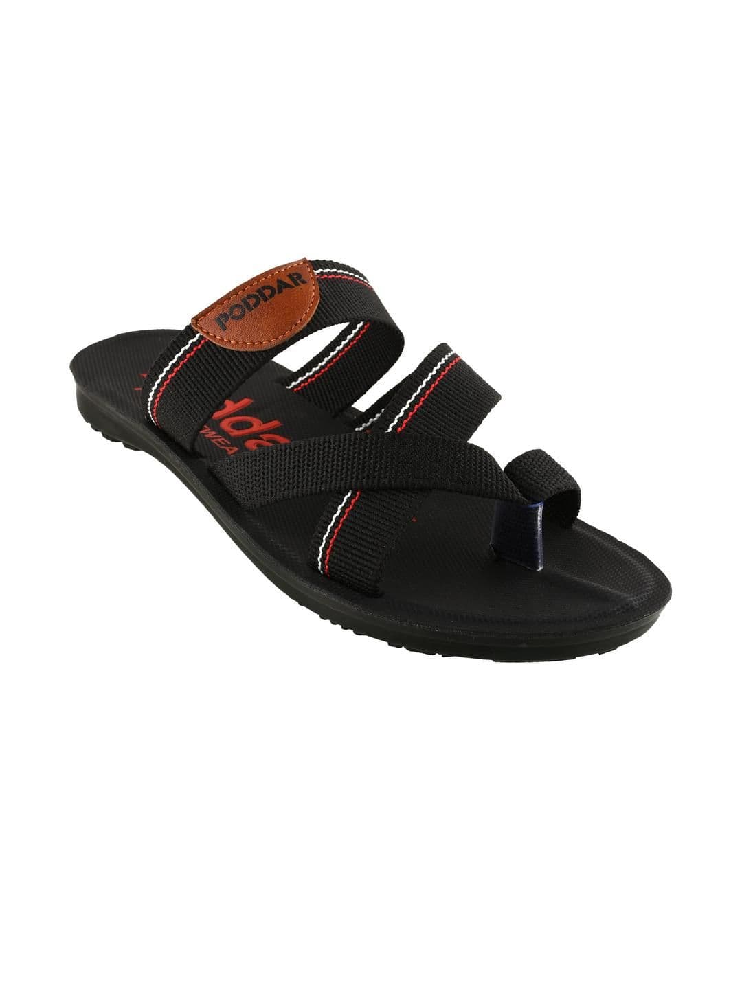 Poddar Men Ethnic Black Toe-Ring Flats with Criss-Cross Elastic Straps - view 1