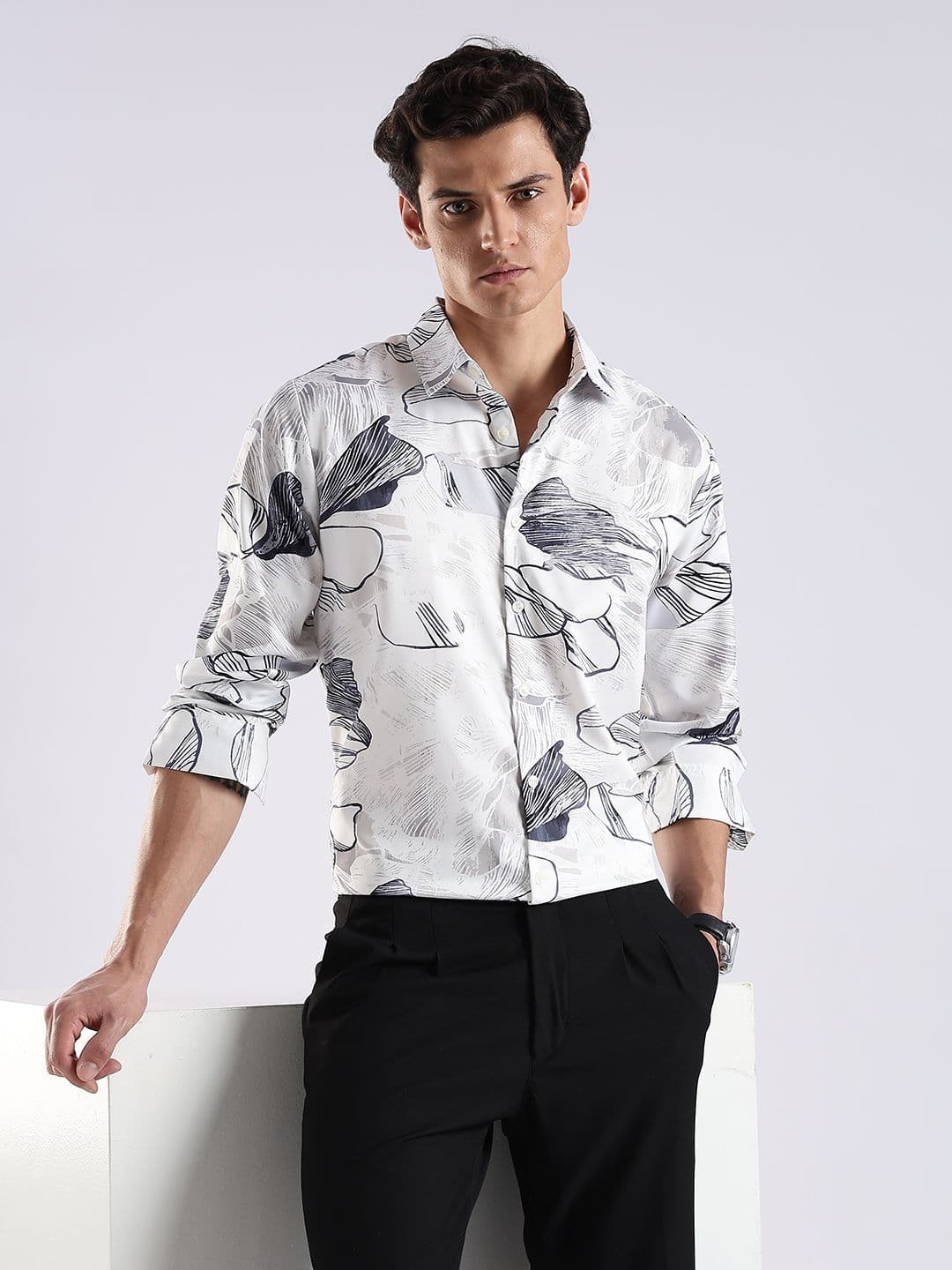 Guns & Sons Floral Printed Long Sleeves Satin Shirt - view 1