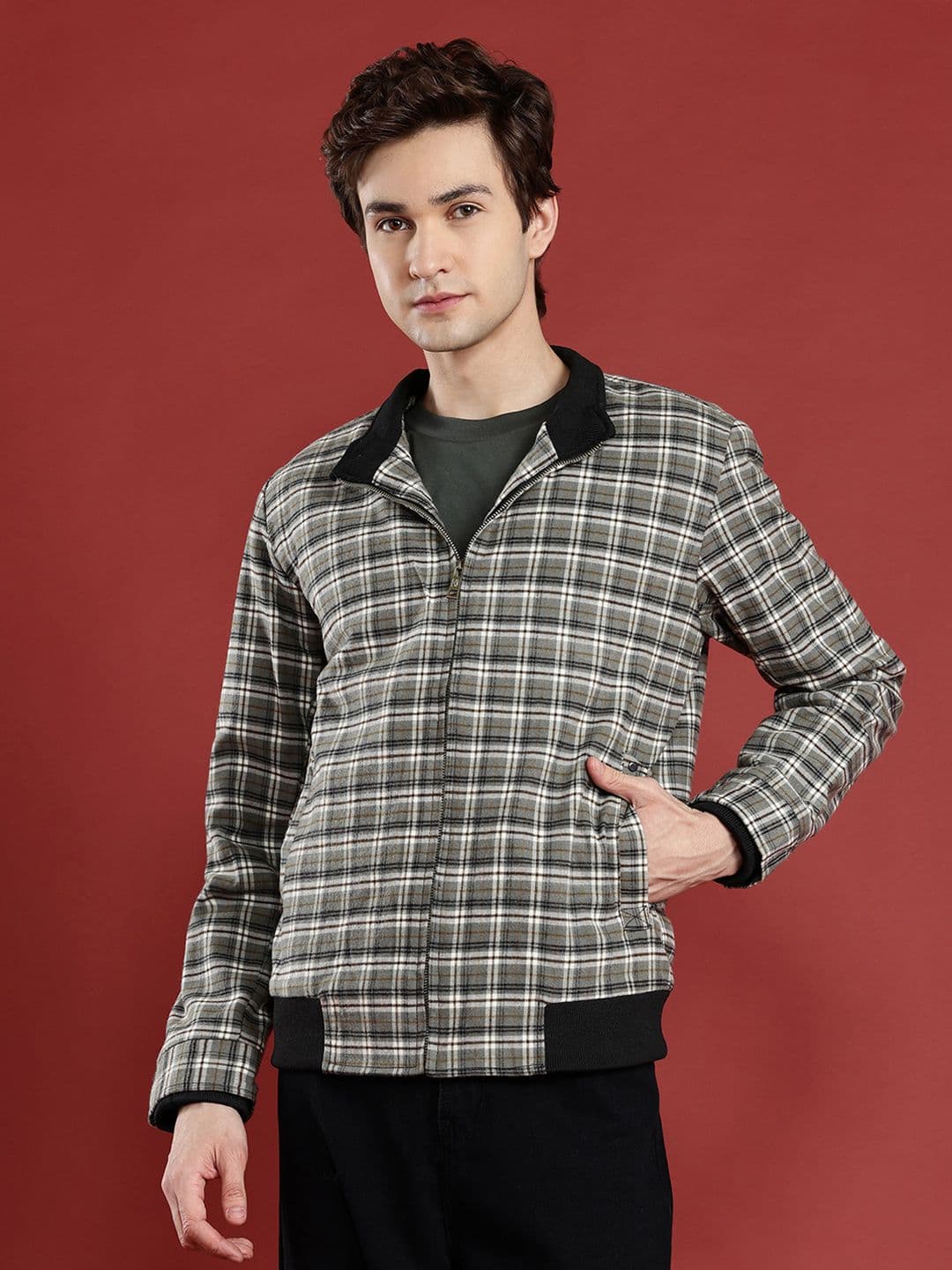 Leather Retail Men Checked Woollen Lightweight Tweed Tailored Jacket - view 1