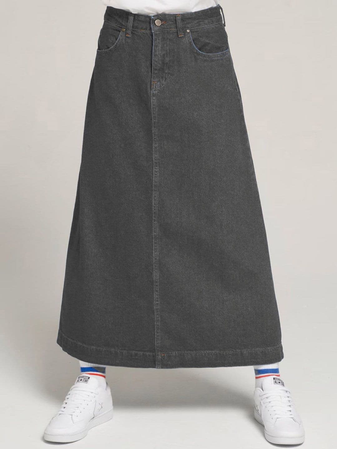 Tripursundari Fashion Washed A-Line Maxi Denim Skirt - view 1