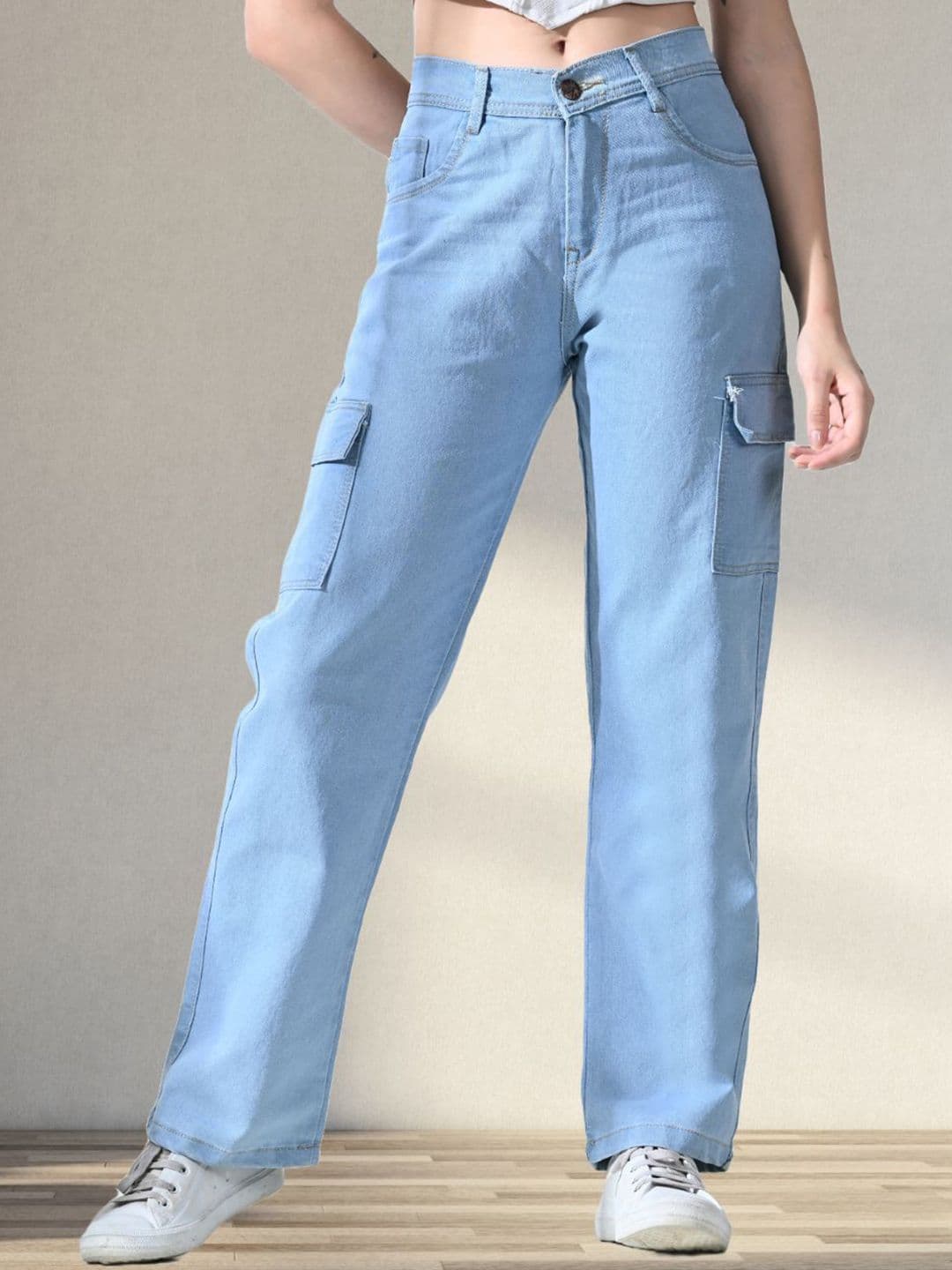 Mevan Women Classic Boyfriend Fit Mid-Rise Cotton Denim Stretchable Cargo Jeans - view 1