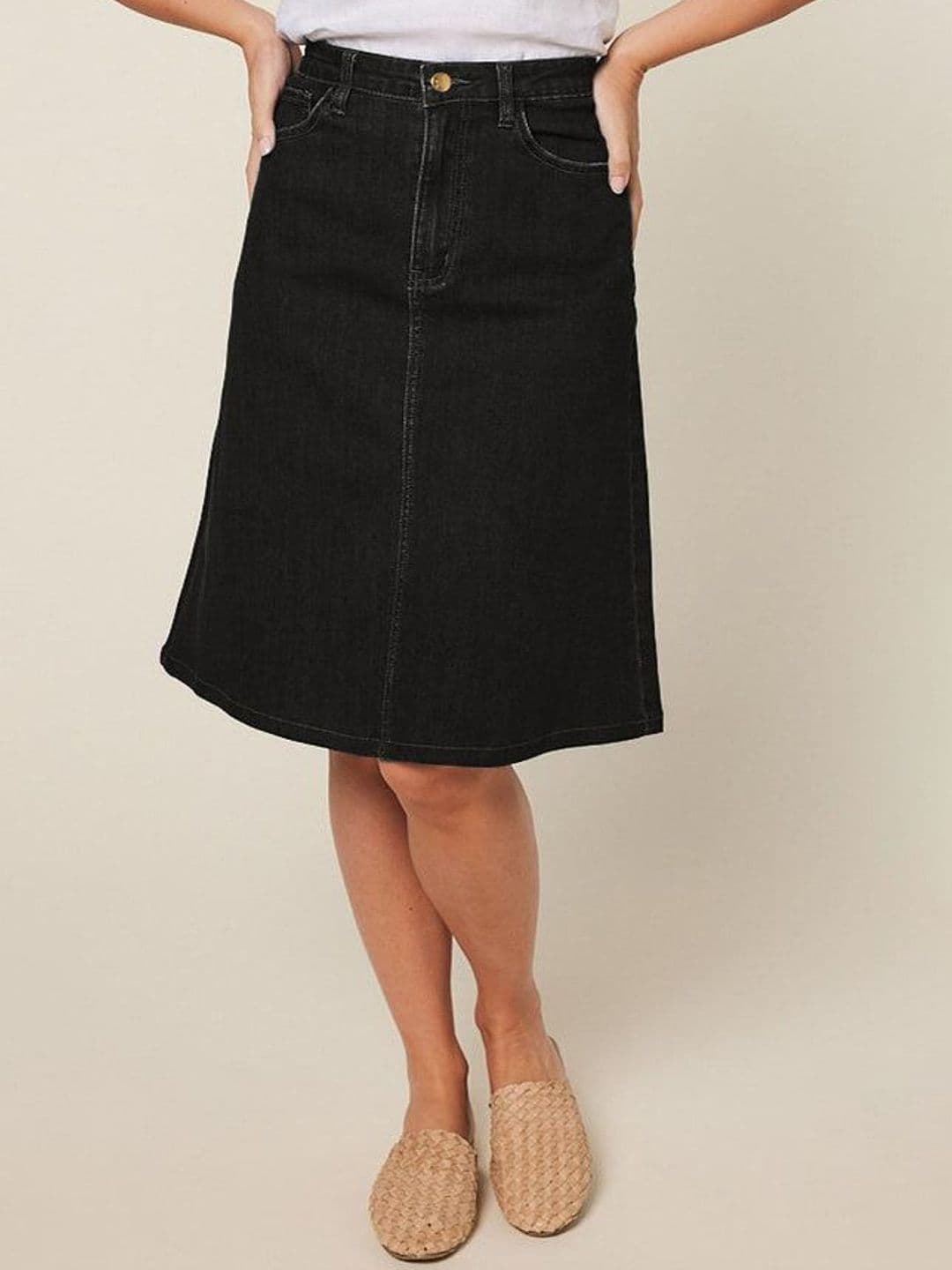 Tripursundari Fashion Knee Length A-Line Denim Skirt - view 1