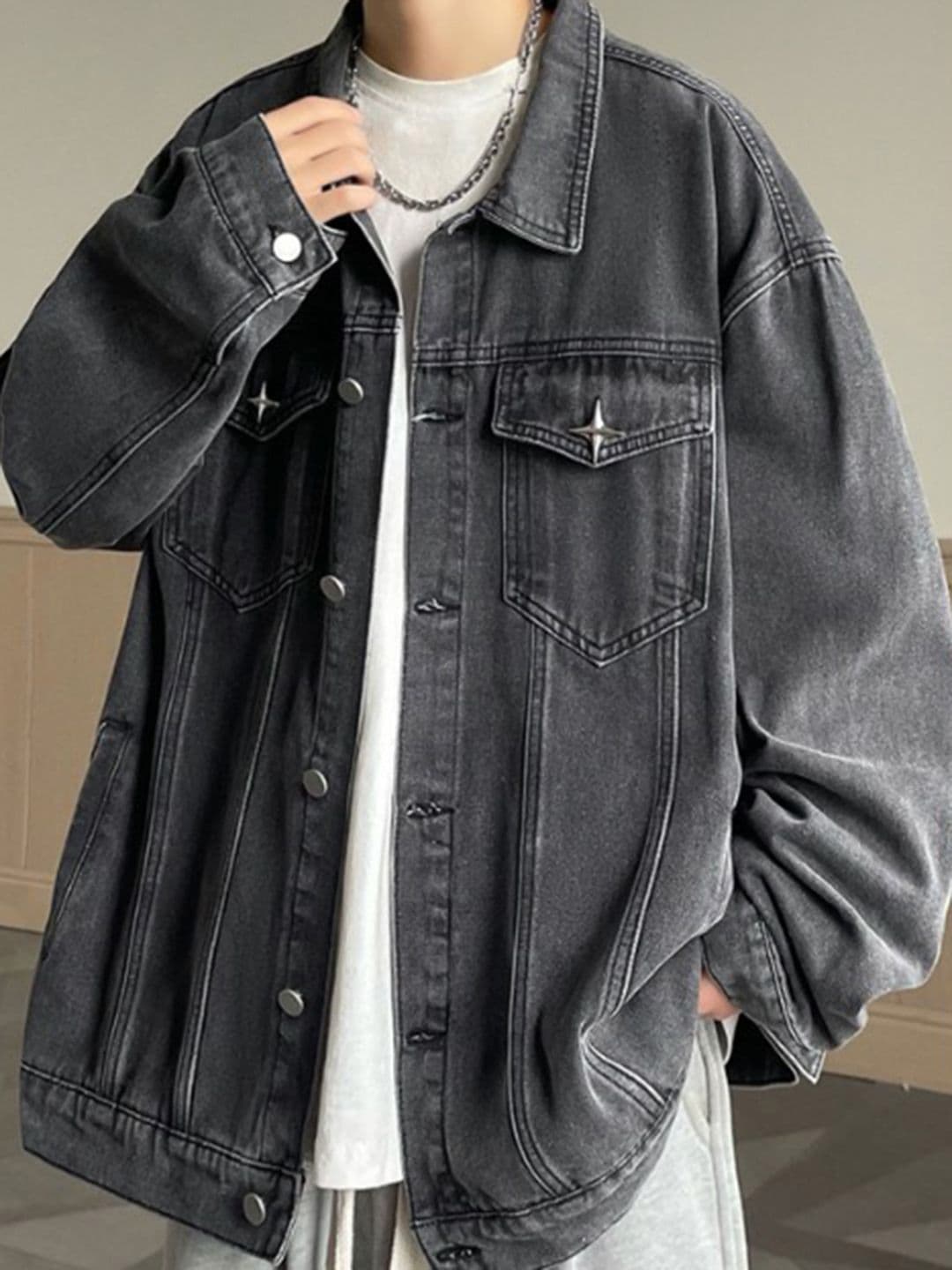 StyleCast Men Spread Collar Denim Jacket - view 1