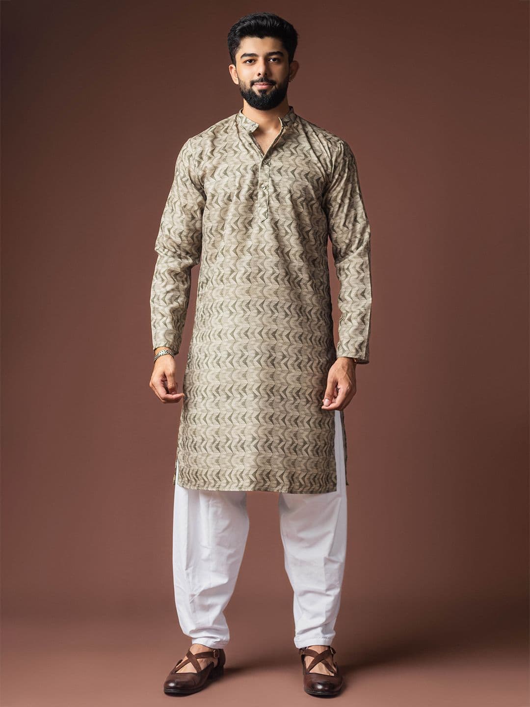 Rawayi Ethnic Motifs Printed Linen Thread Work Straight Kurta - view 1